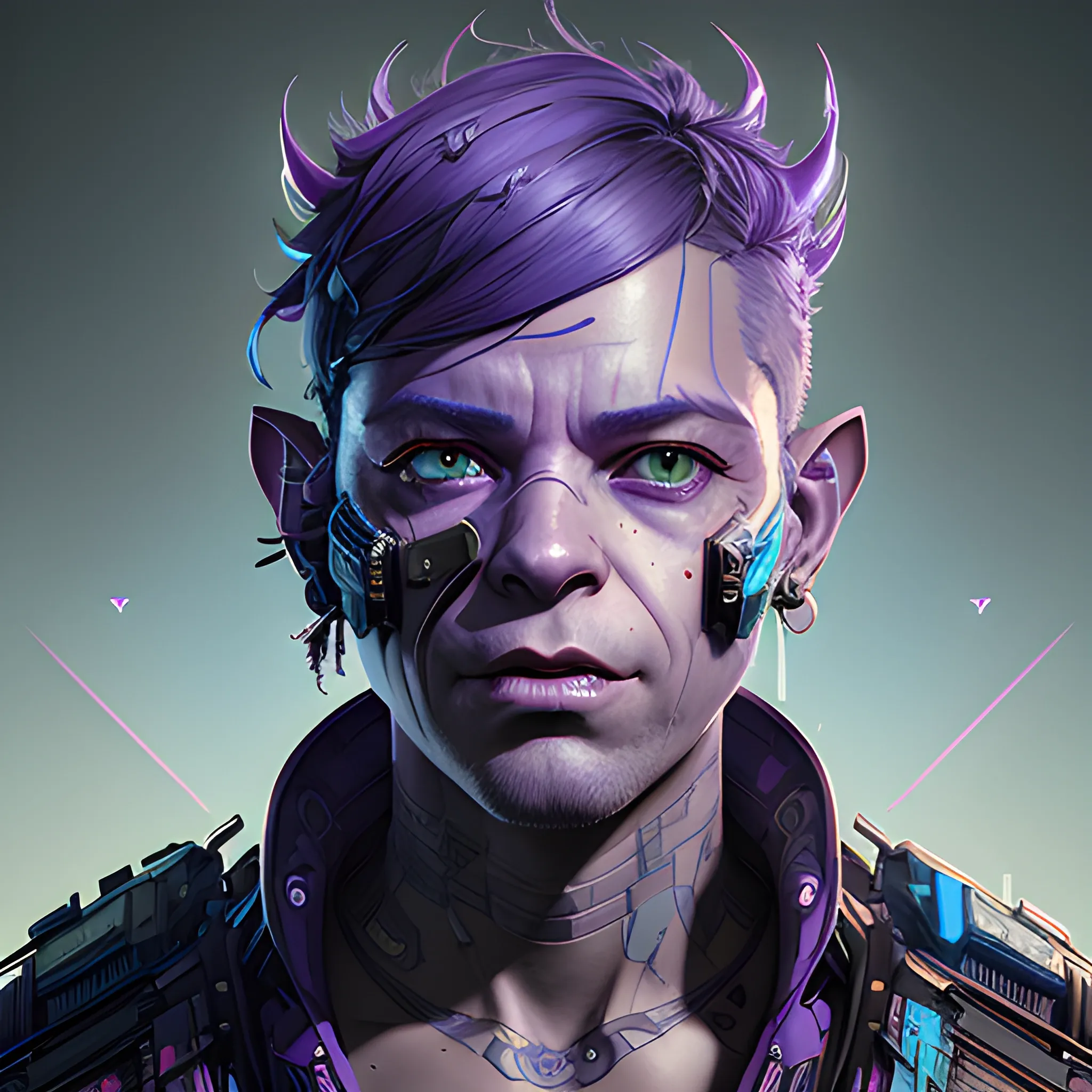 a beautiful portrait of a cute cyberpunk male Goblin by sandra chevrier and greg rutkowski and wlop, purple blue color scheme, high key lighting, volumetric light, digital art, highly detailed, fine detail, intricate, ornate, complex, octane render, unreal engine, photorealistic 