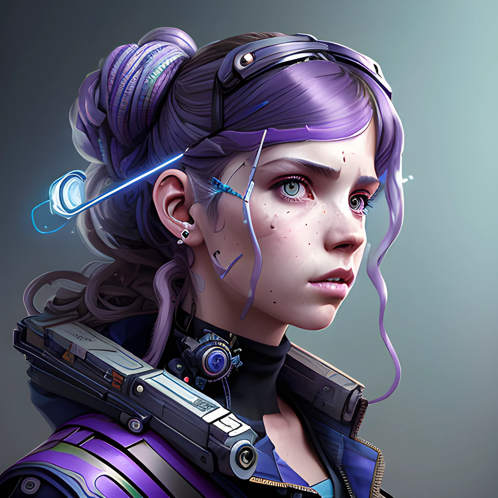 a beautiful portrait of a cute cyberpunk Hermione by sandra chevrier and greg rutkowski and wlop, purple blue color scheme, high key lighting, volumetric light, digital art, highly detailed, fine detail, intricate, ornate, complex, octane render, unreal engine, photorealistic 