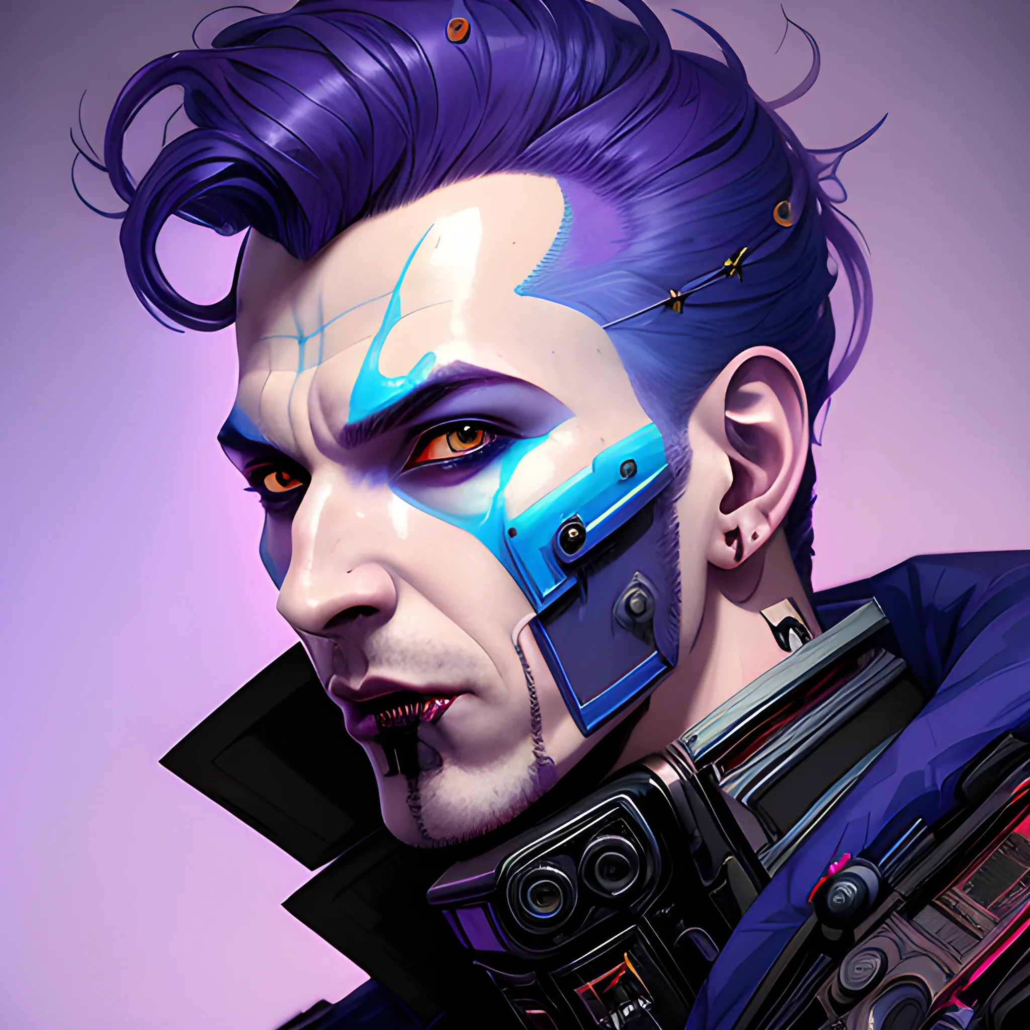 a beautiful portrait of a cute cyberpunk male Dracula by sandra chevrier and greg rutkowski and wlop, purple blue color scheme, high key lighting, volumetric light, digital art, highly detailed, fine detail, intricate, ornate, complex, octane render, unreal engine, photorealistic 