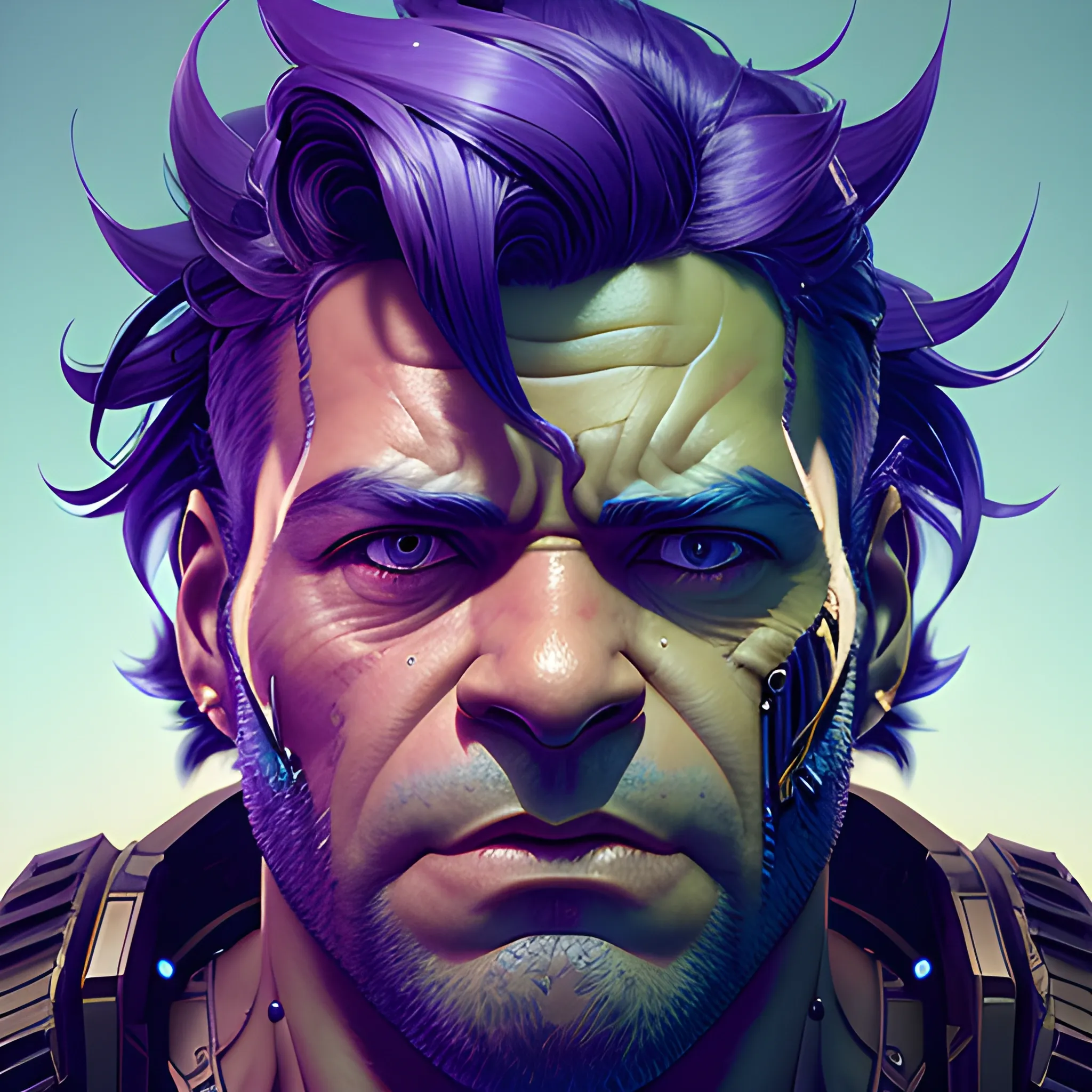 a beautiful portrait of a cute cyberpunk male Hulk by sandra chevrier and greg rutkowski and wlop, purple blue color scheme, high key lighting, volumetric light, digital art, highly detailed, fine detail, intricate, ornate, complex, octane render, unreal engine, photorealistic 