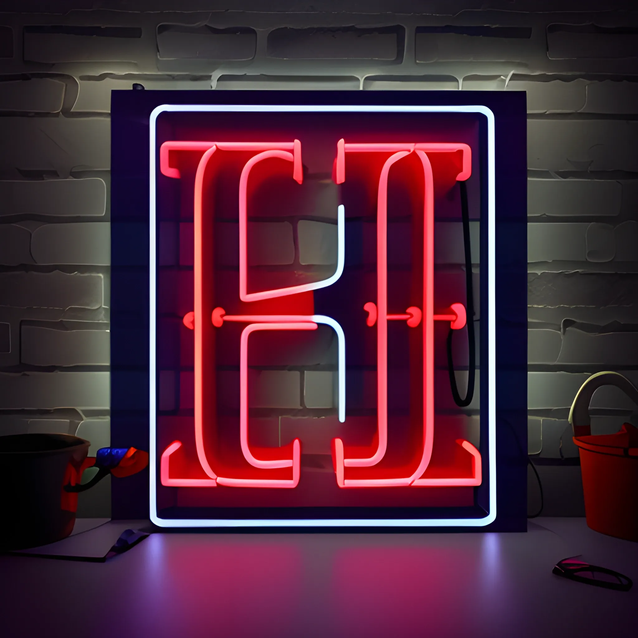 type the MIRUS word in 3d neon letters, sign,  