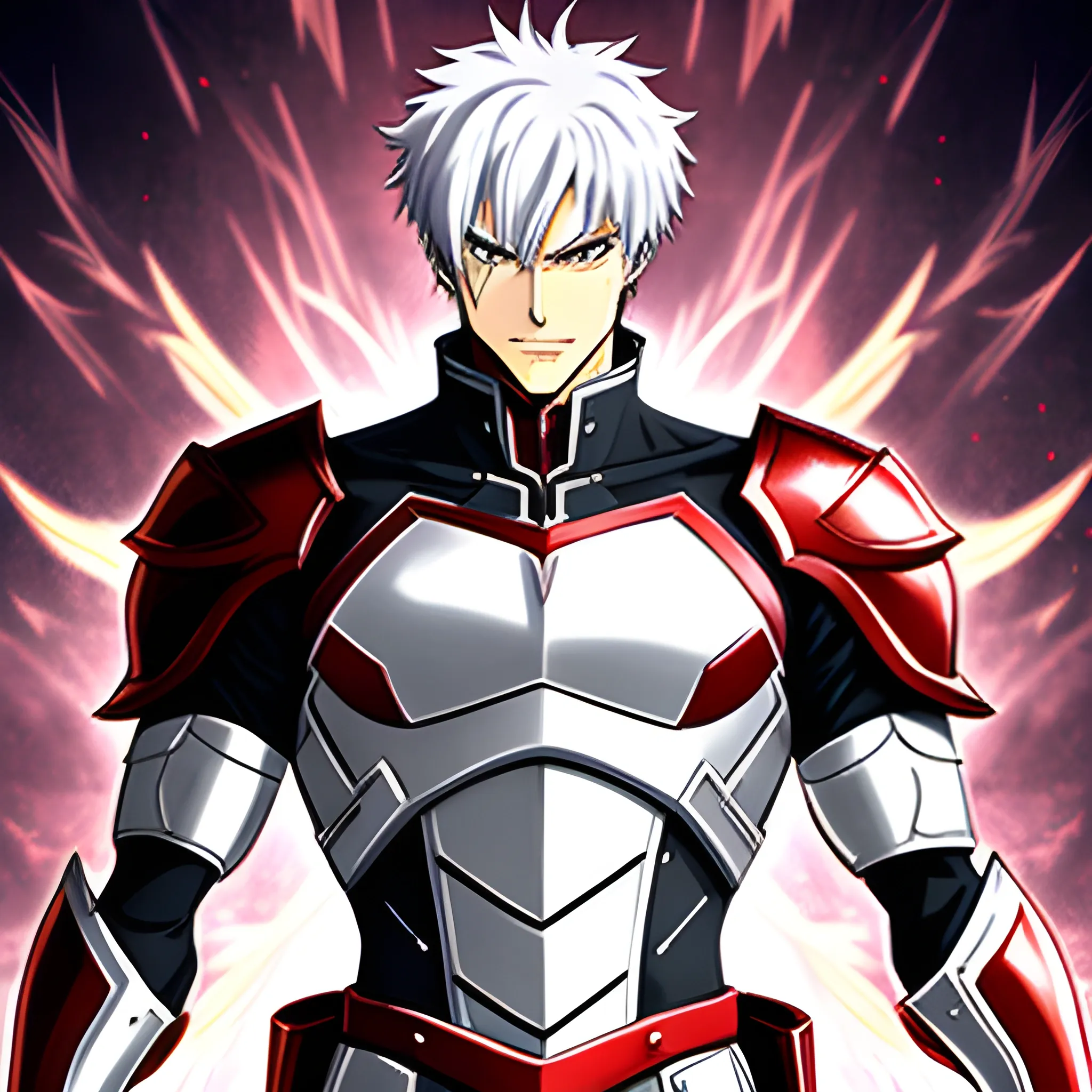 Teenager, male, anime, hero, armor, white, red, fantasy, Anime