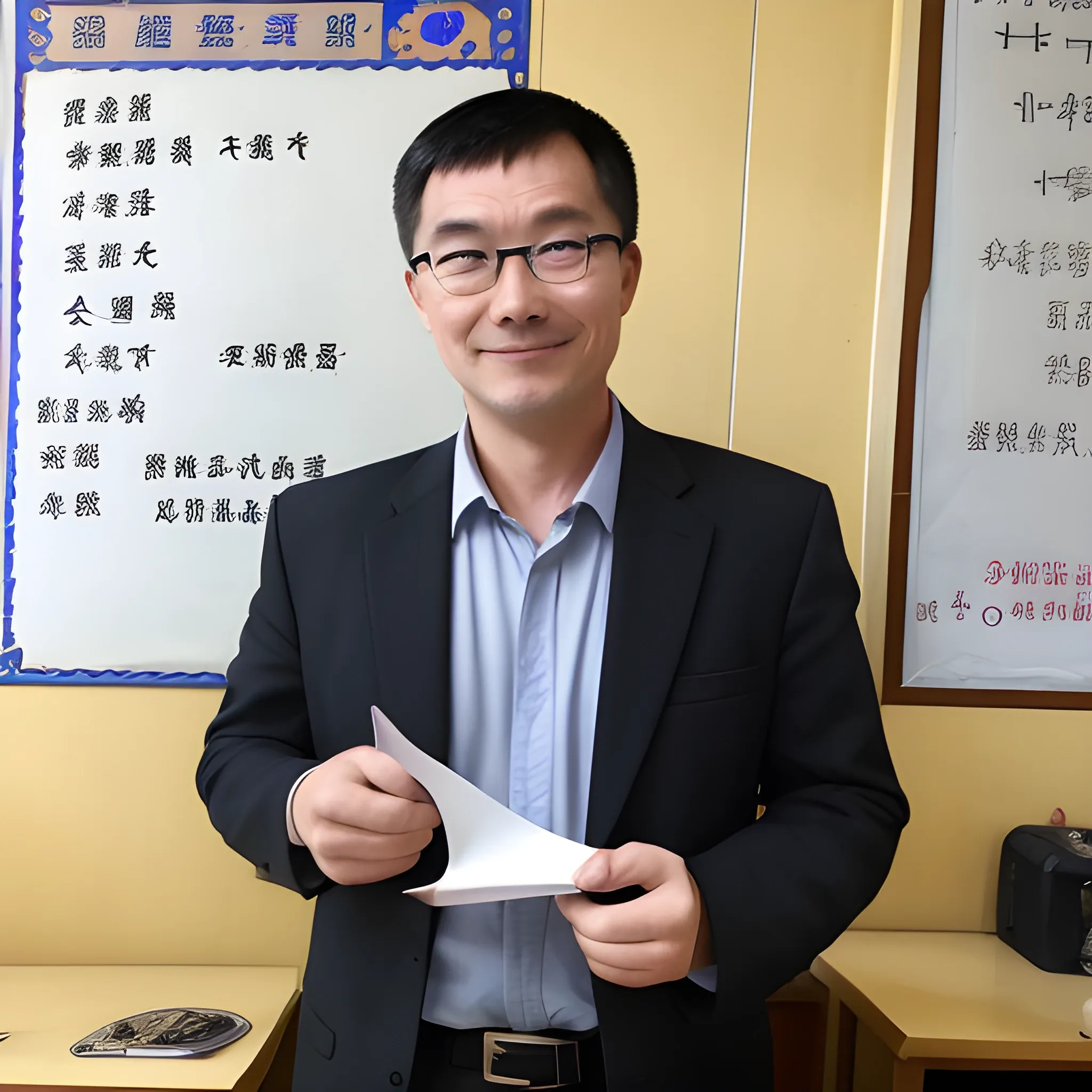 Please help me generate a photo of a well-mannered middle-aged male teacher in China