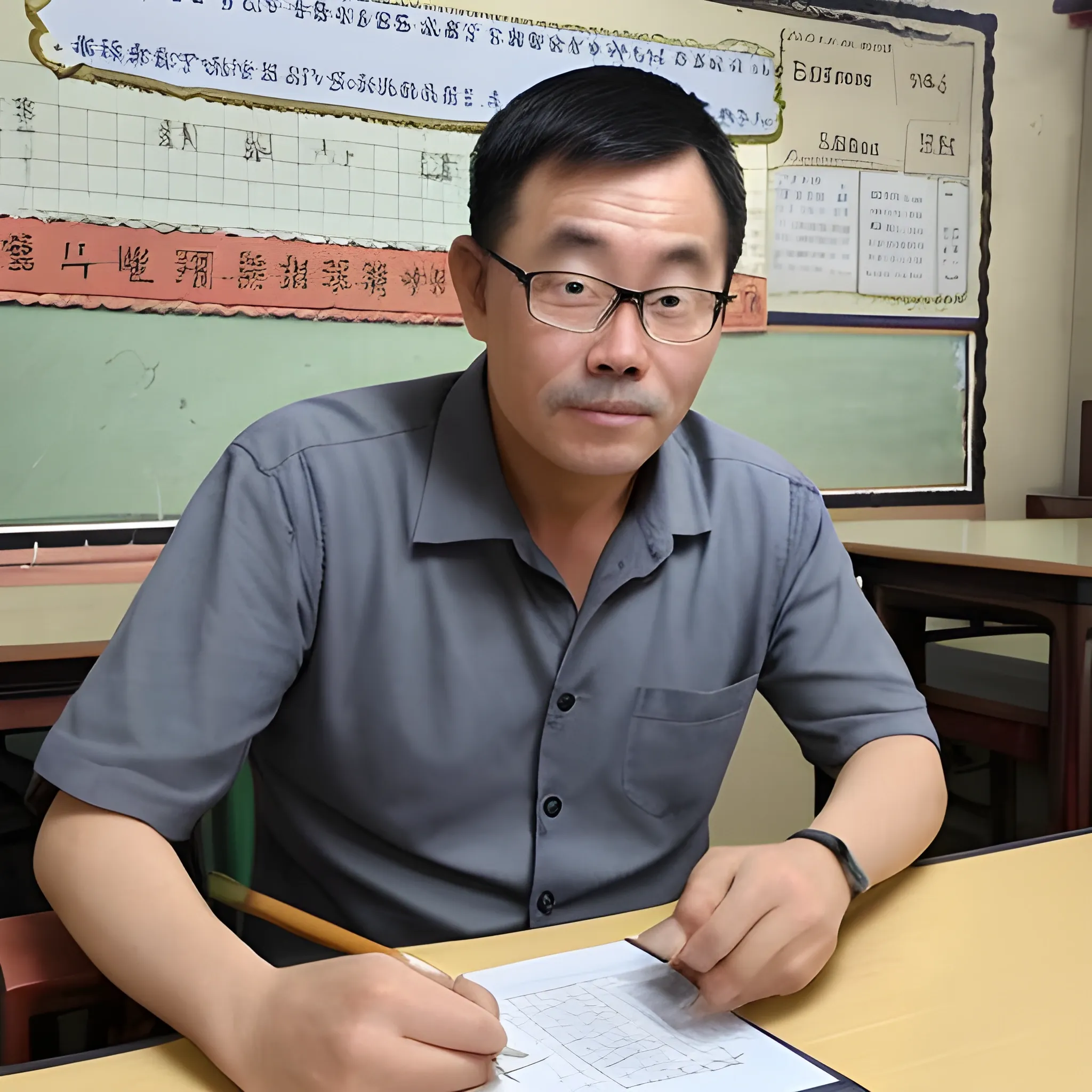 Please help me generate a photo of a well-mannered middle-aged male teacher in China