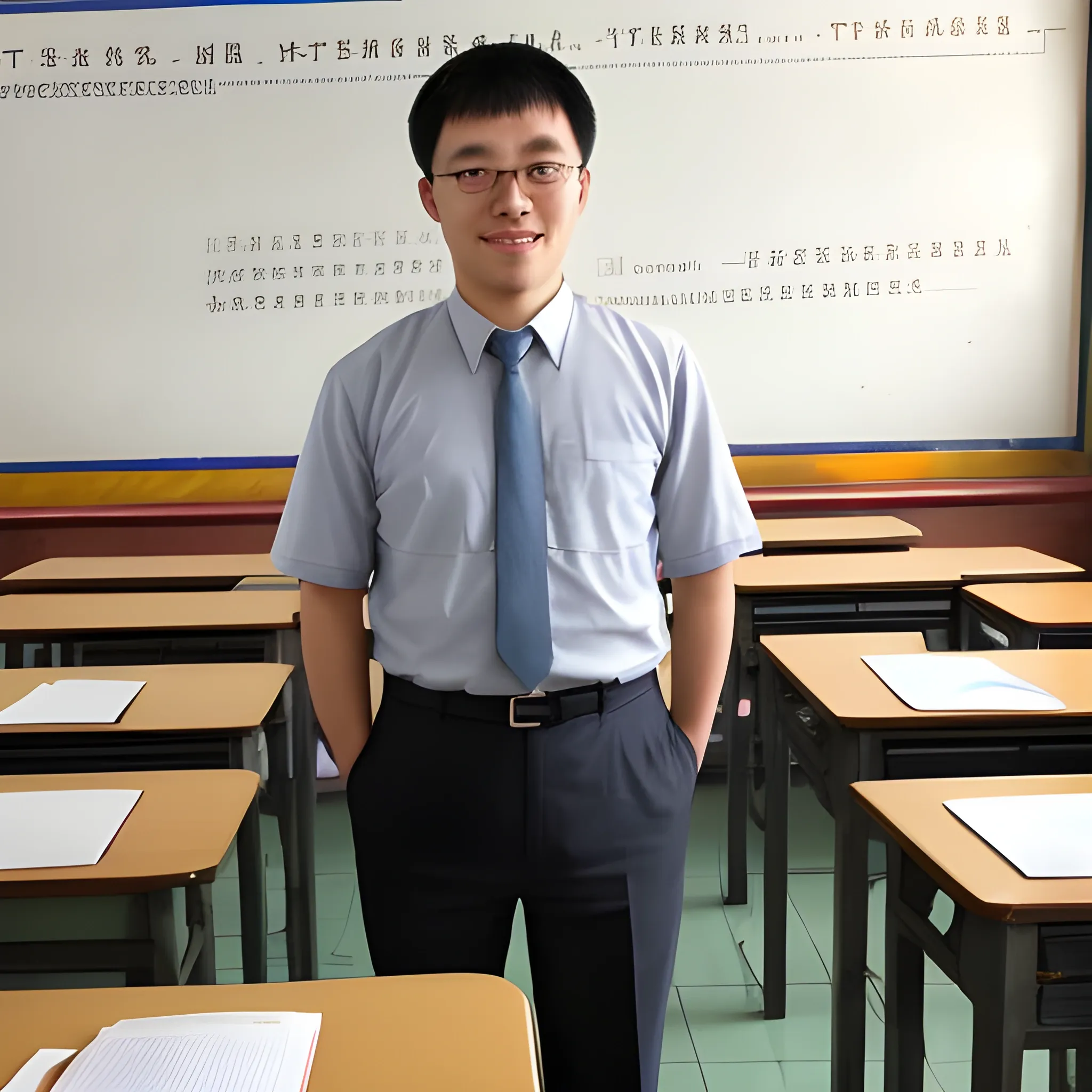 Please help me generate a photo of a well-mannered male teache ...