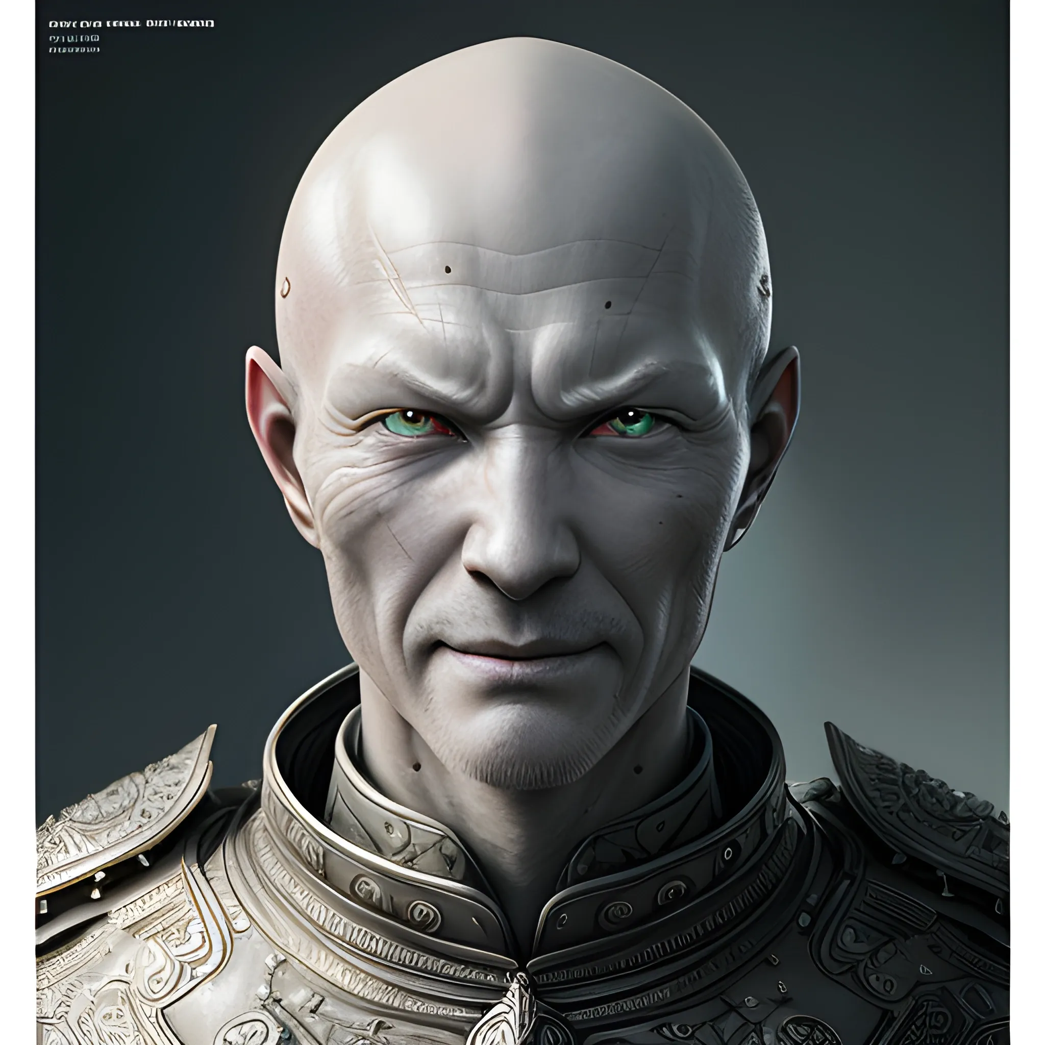 character portrait of a contented no-hair man grey alien warrior, with leather armor, friendly, elden ring style, color page, 4 k, tone mapping, doll, akihiko yoshida, Very detailed, Beautiful smiling GOD, beautiful perfect face,  intricate, elegant, highly detailed, trending on artstation, digital art, perfect milky white skin perfect eyes, perfect composition, intricate, elegant, highly detailed, trending on artstation, ultra detailed, hyper-realistic, cinematic, dramatic lighting, volumetric lighting, 150mm, octane render, photorealistic, digital illustration, cinematic light, high dynamic range, insane intricate details, stunning cinema effects, Cartoon, 3D, Cartoon, 