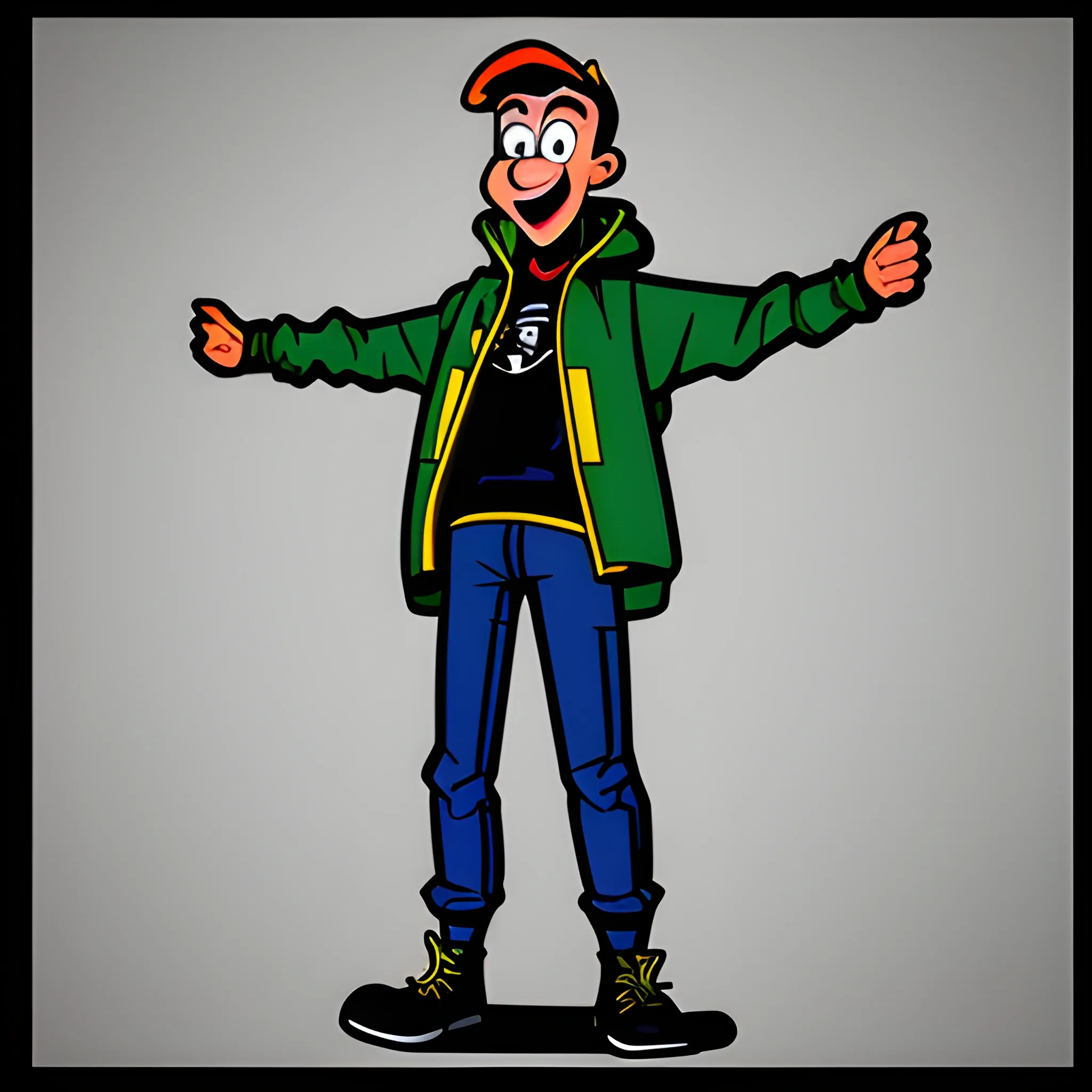 , Cartoon, A Man with jacket doing Tpose and Full budy parts