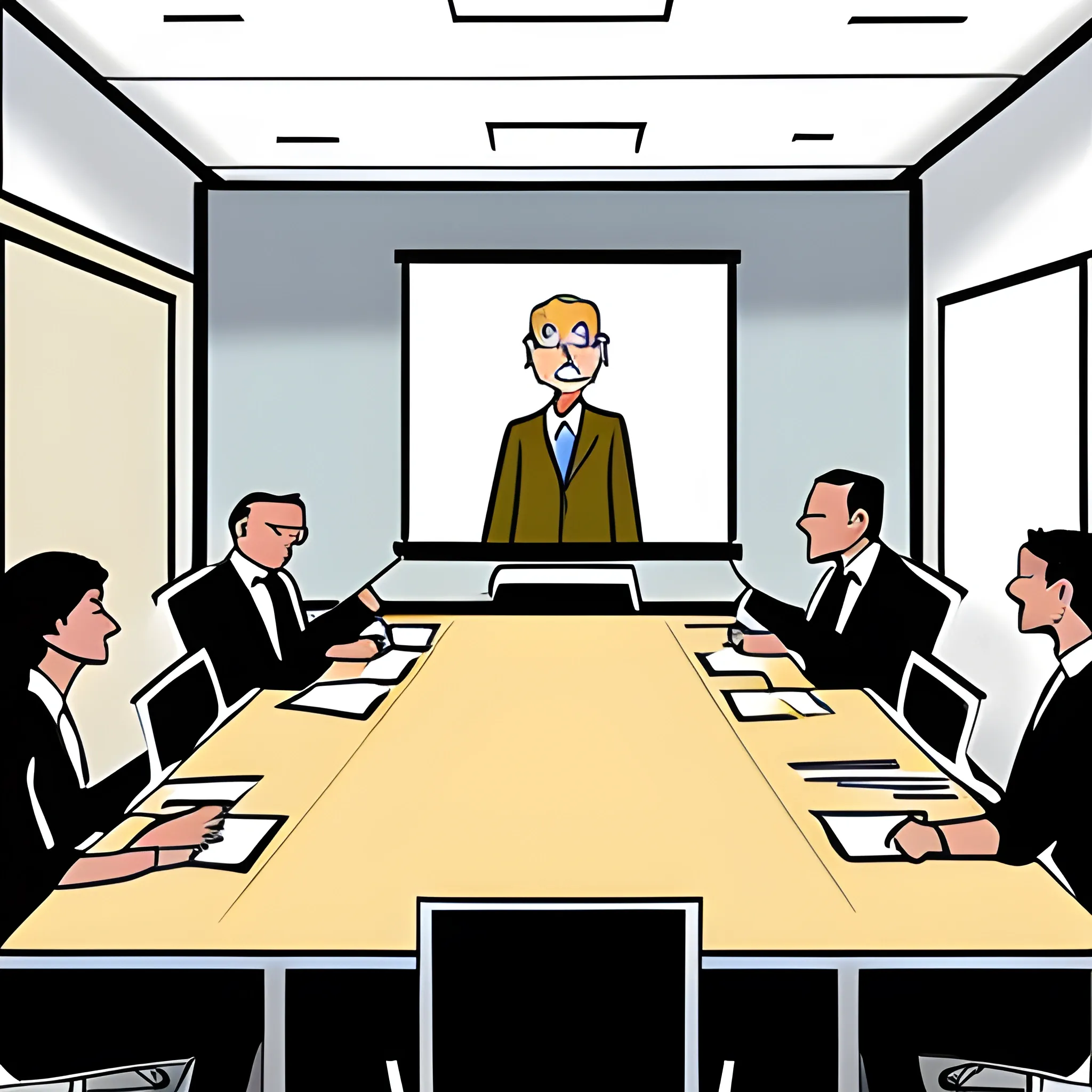 facilitating a meeting from the floor in a board room, Cartoon, clip art