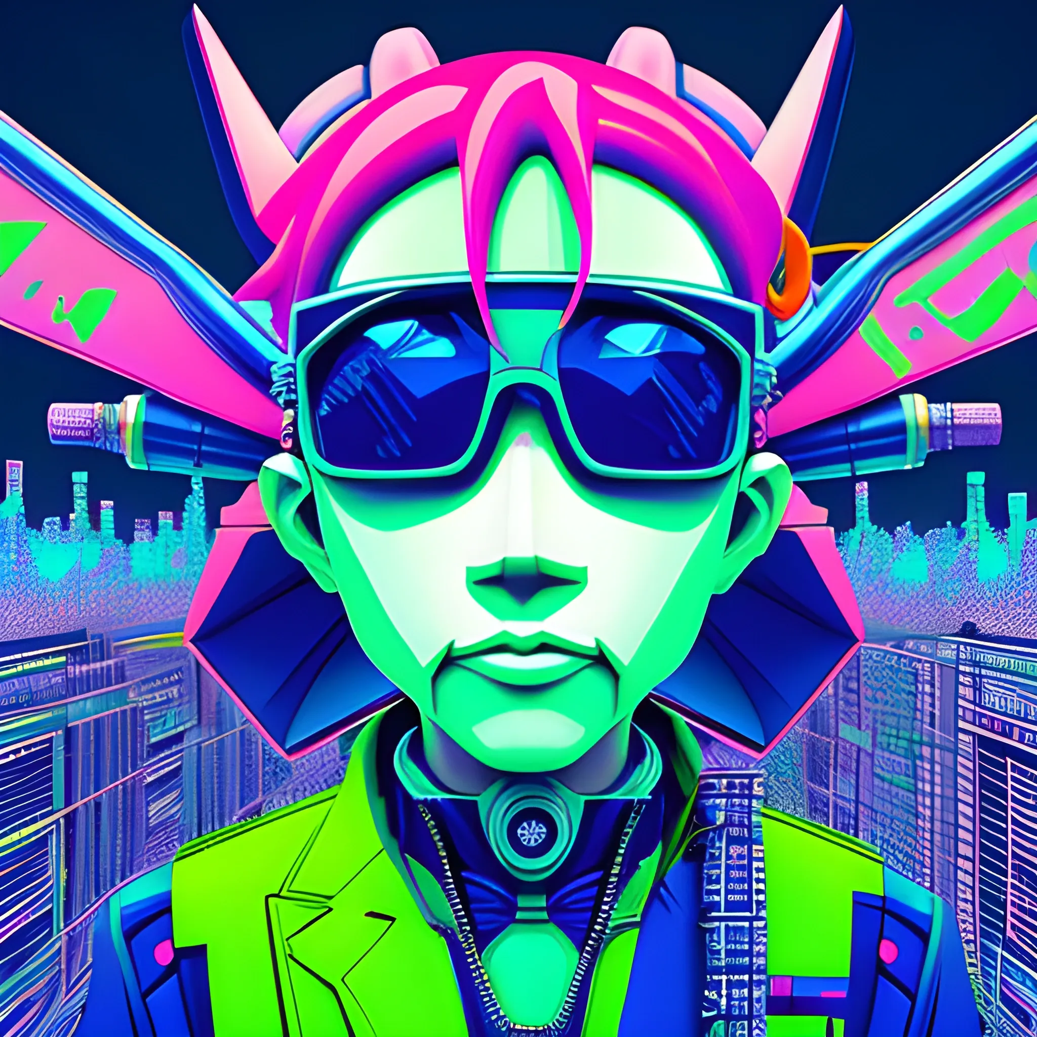 tokio ciberpunk, Trippy, Cartoon, 3D