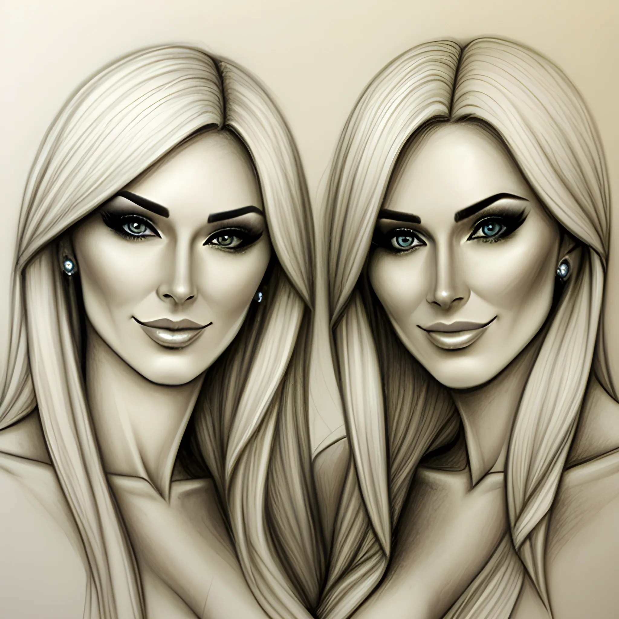 Two blonde girls, Pencil Sketch