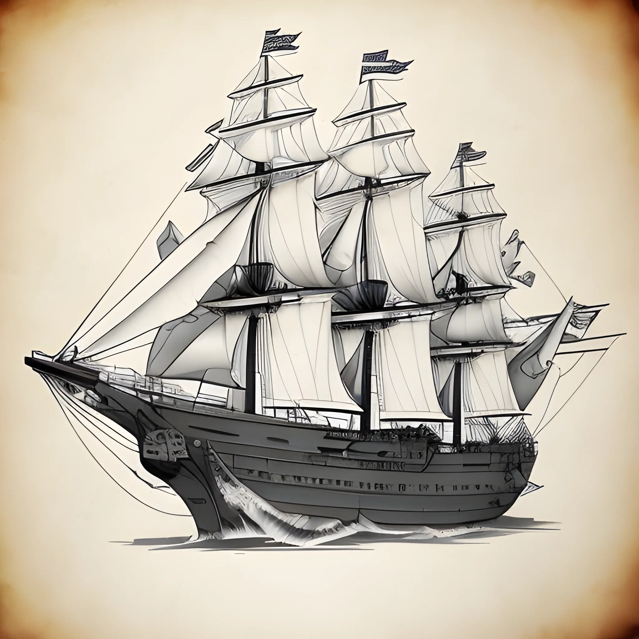 tattoo design arm square rigged ship 1st rate ship the line cannons firing

