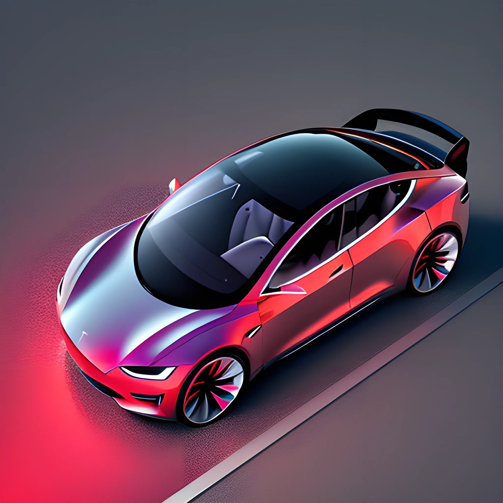 tesla concept car, sedan, car design, photography, automotive design, downtown, top view, 4k, concept, future, colorful, dramatic lighting, hyper detailed, hyper realistic detailed