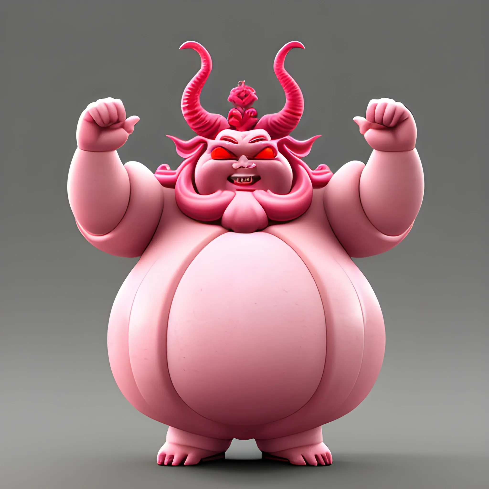 Moon God, he's a fat pink anthropomorphic dragon with long red hair, with curved horns and groomed claws wearing robes, 3D