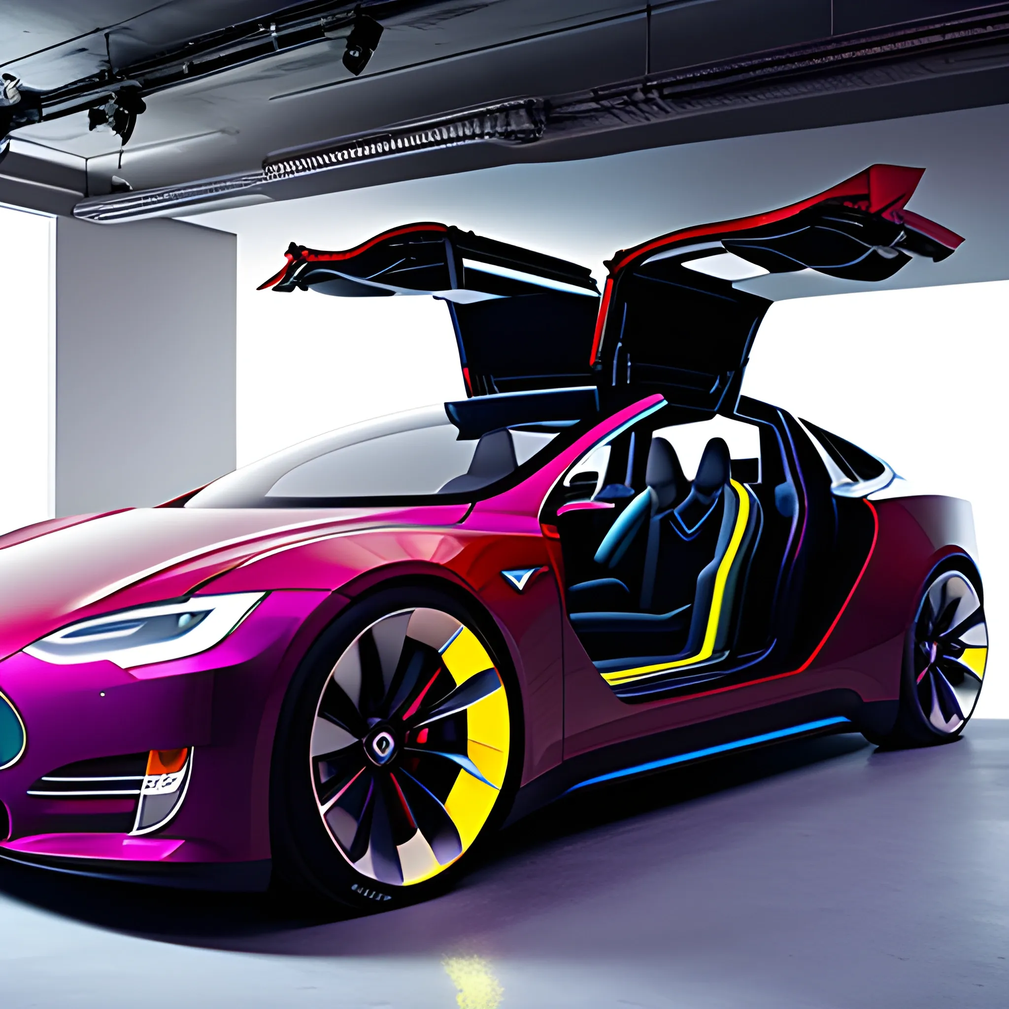 tesla concept car, sedan, car design, photography, automotive design, downtown, 4k, concept, future, colorful, dramatic lighting, hyper detailed, hyper realistic detailed