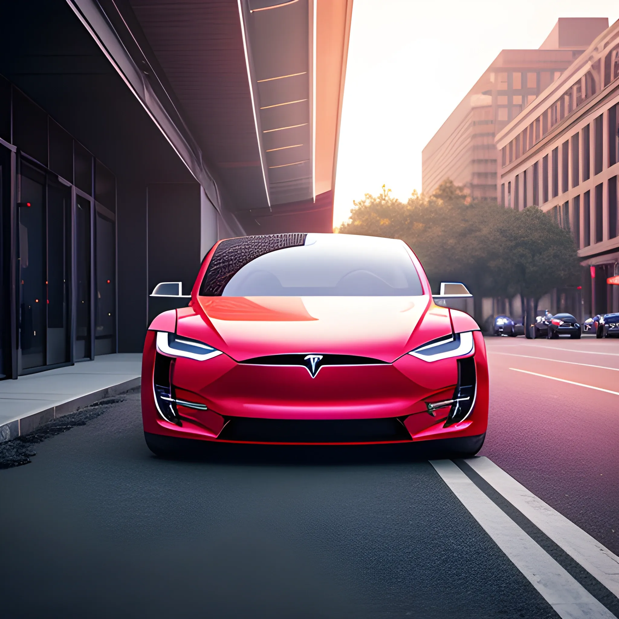 tesla concept car, sedan, car design, photography, automotive design, downtown, 4k, concept, future, colorful, dramatic lighting, hyper detailed, hyper realistic detailed