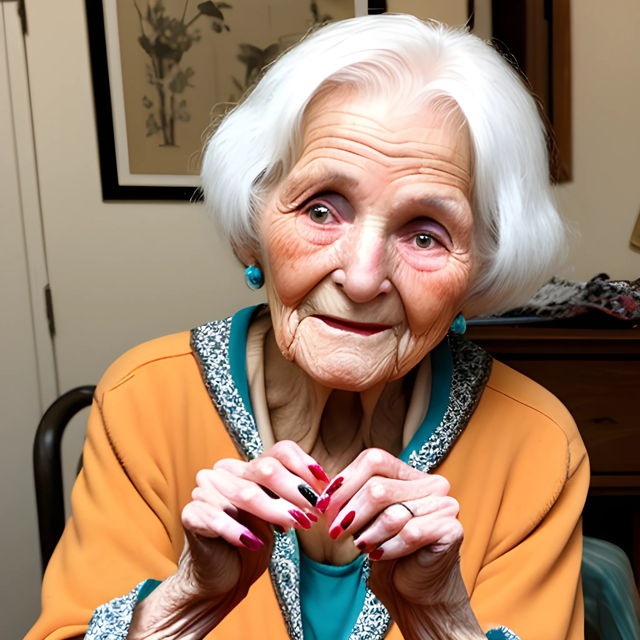 old woman showing off her nails