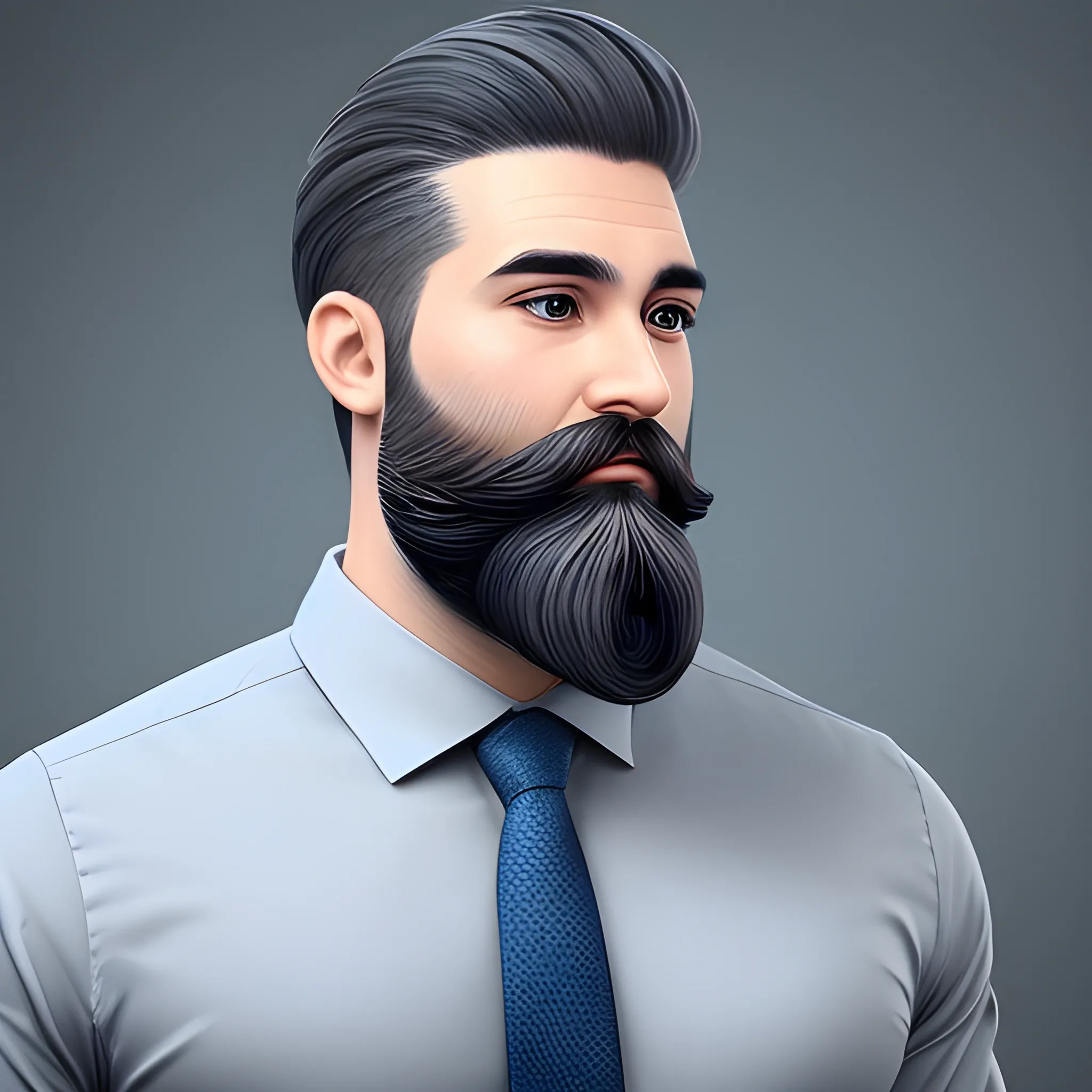 Handsome man in his 30s, with groomed beard and medium build, working in the office, photo realistic style, blue, gray colors, Water Color, real