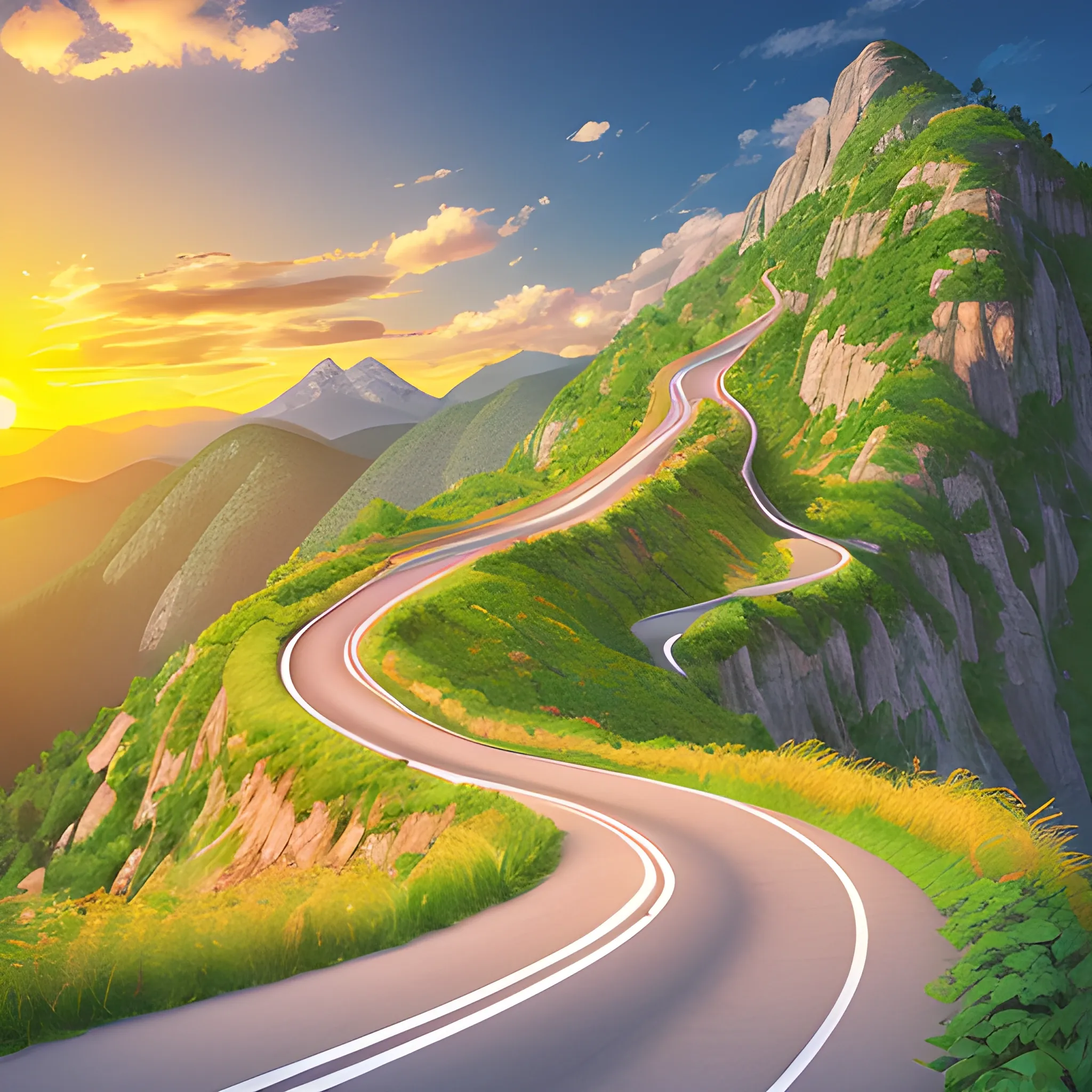 "Pathway to Success": Generate an image of a winding road leading towards a bright horizon, symbolizing the journey towards achieving your fundraising goal. Include elements like greenery, mountains, or a sunrise to evoke a sense of progress and optimism.