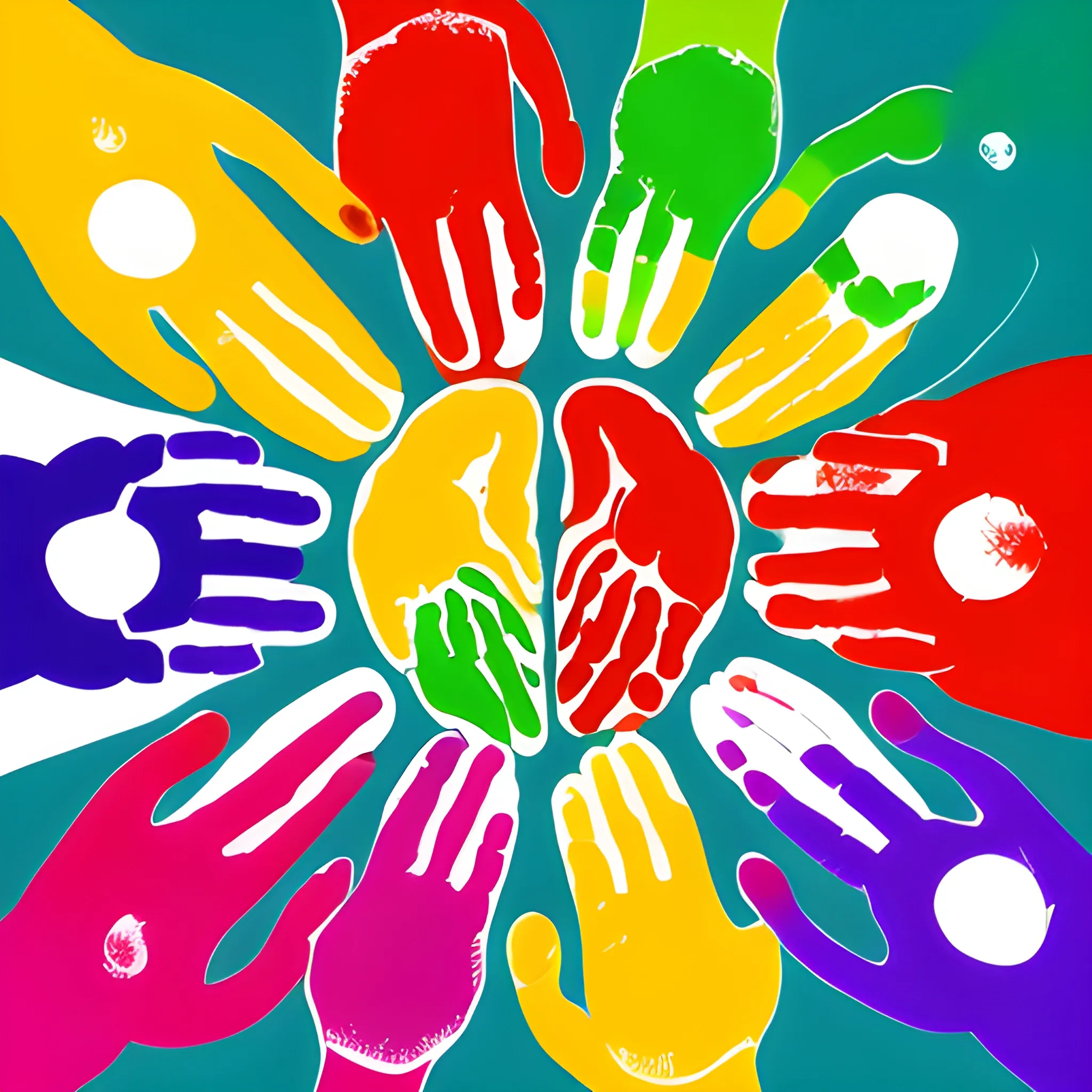 "Hands of Support": Generate an abstract image of colorful handprints overlapping and forming a supportive network. This visual representation symbolizes the collective effort and solidarity of donors and supporters coming together to make a difference. Make sure the image has absolutely NO written WORDS in it. 