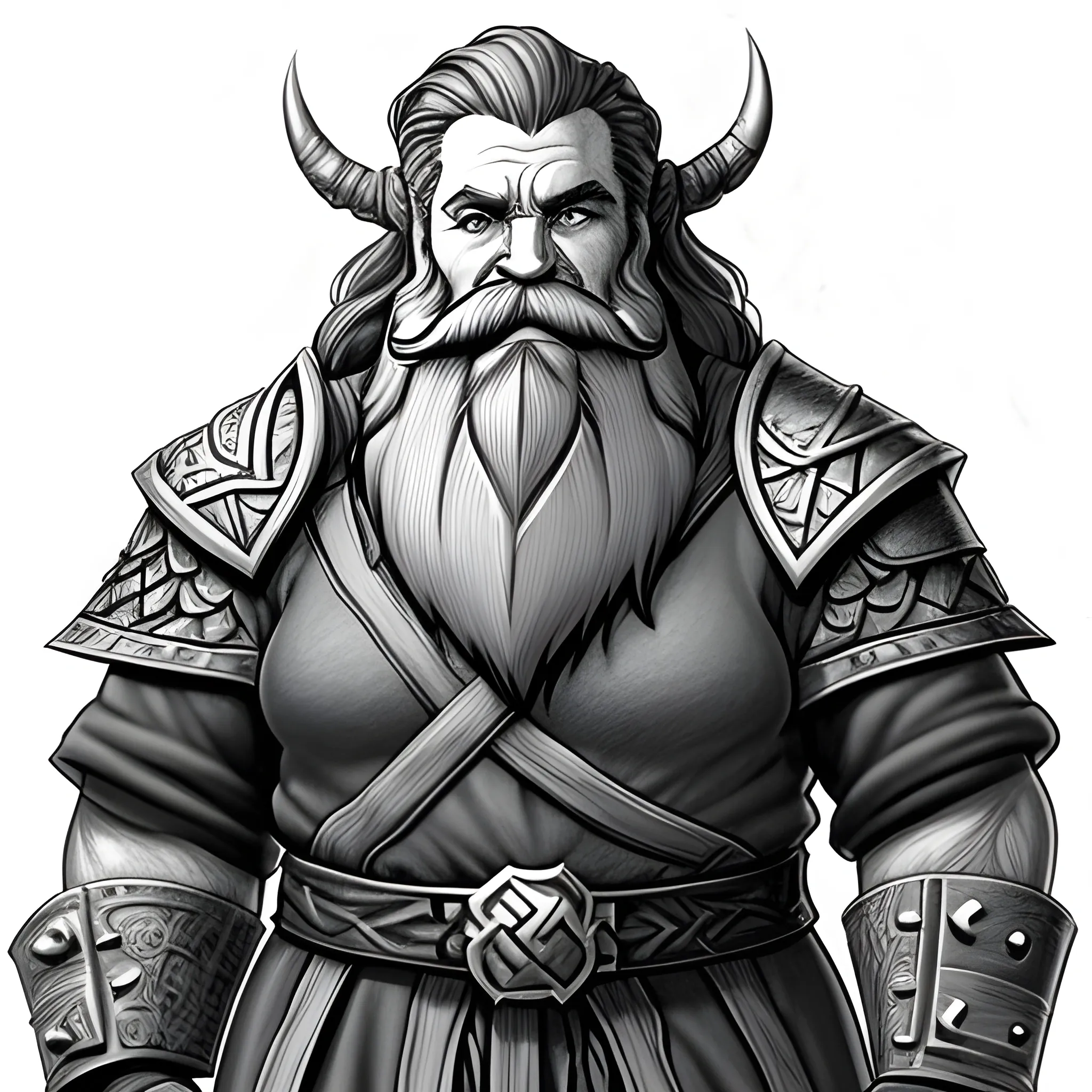 dwarf, built, cleric, young, beard , dnd artstyle, black and white, Pencil Sketch