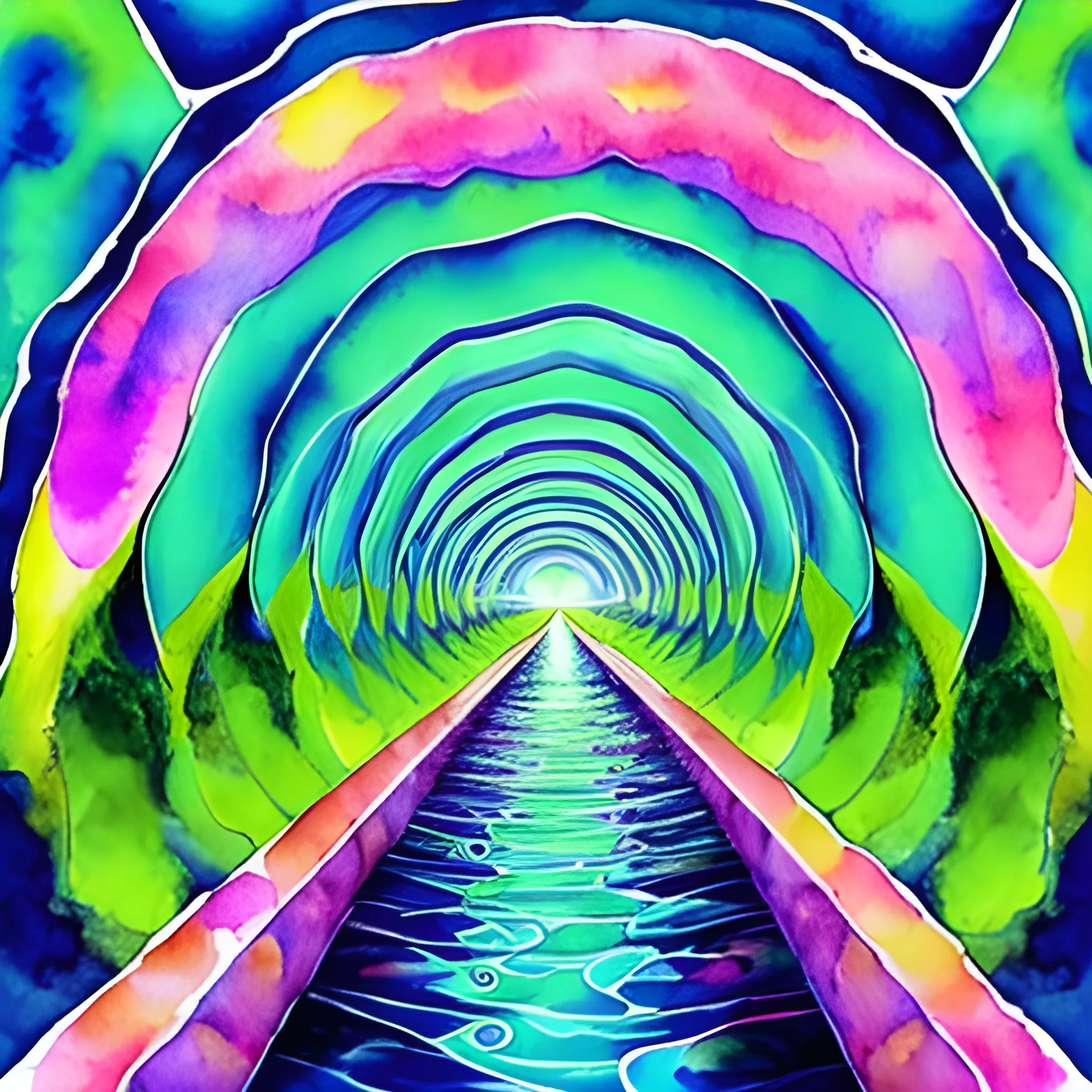 psychedelic tunnel with water, Water Color 