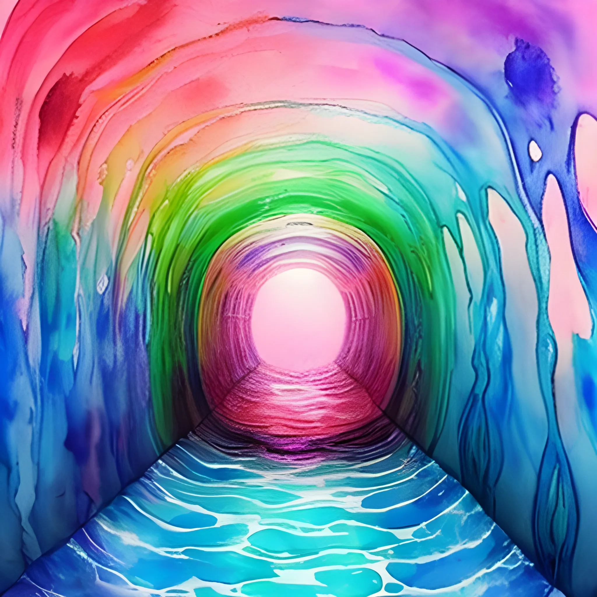 psychedelic tunnel with water, Water Color, pink, skin, 