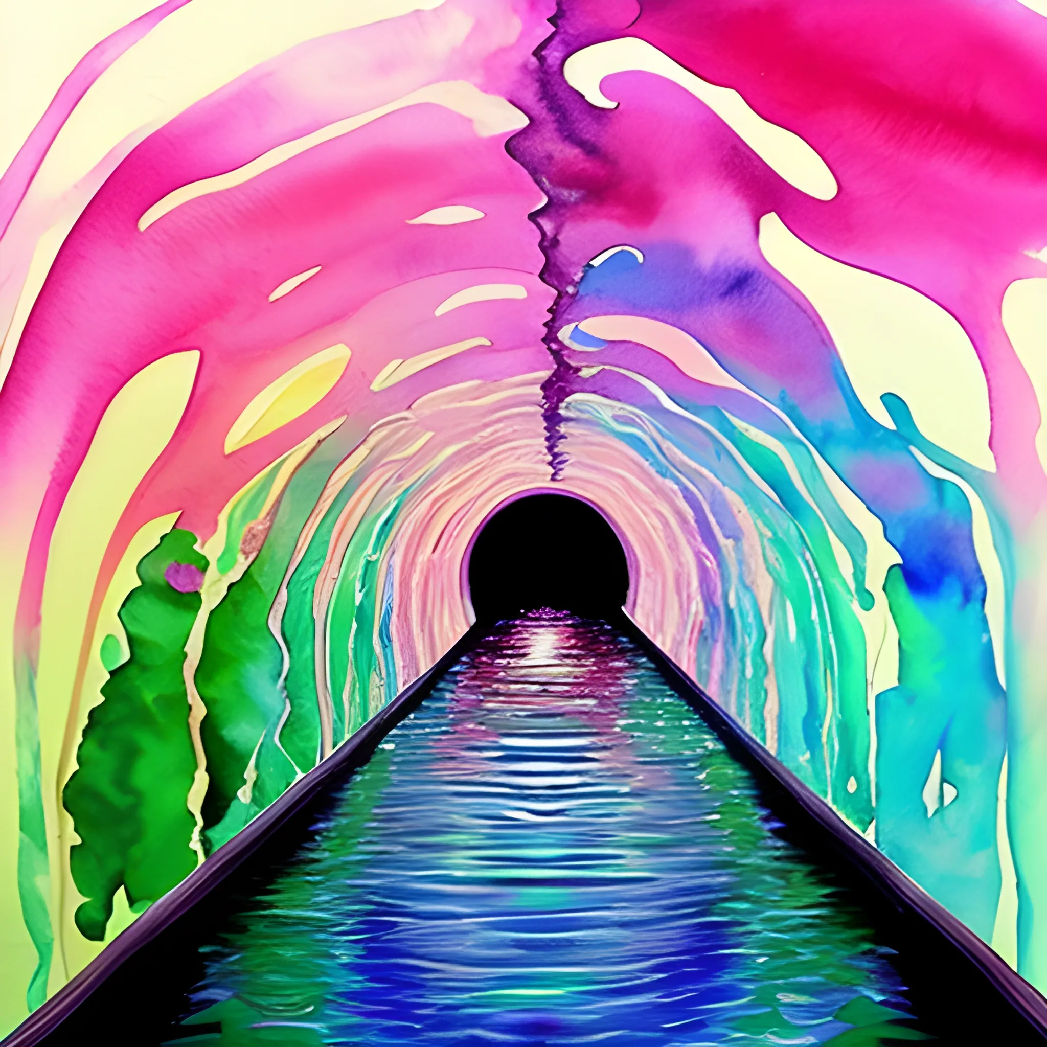 psychedelic tunnel with water, Water Color, pink, skin