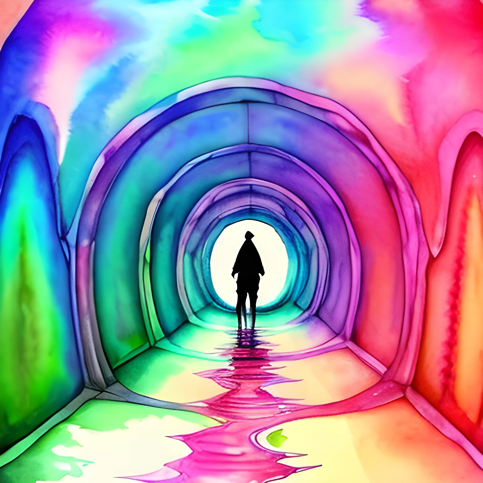 psychedelic tunnel with water, Water Color, pink, skin