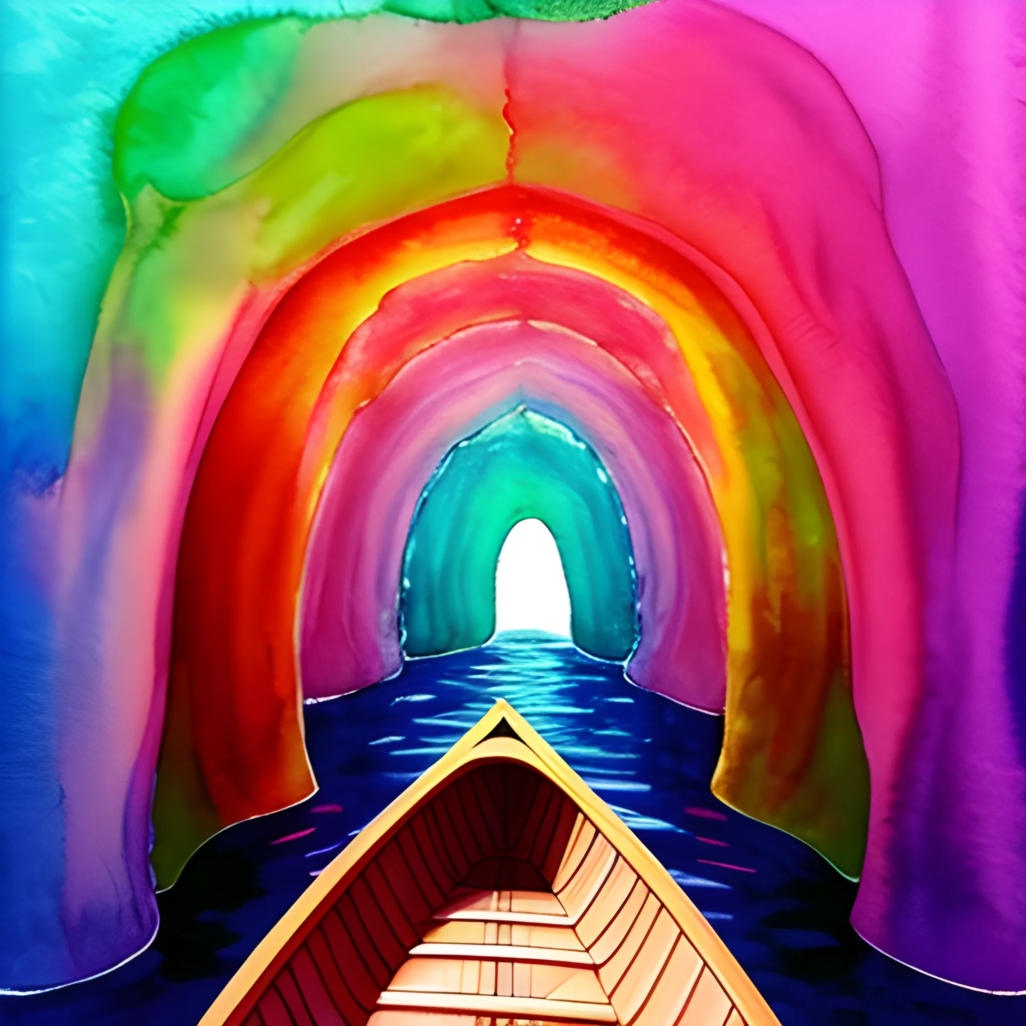 psychedelic tunnel with water and the tip of a canoe, Water Color, pink, skin