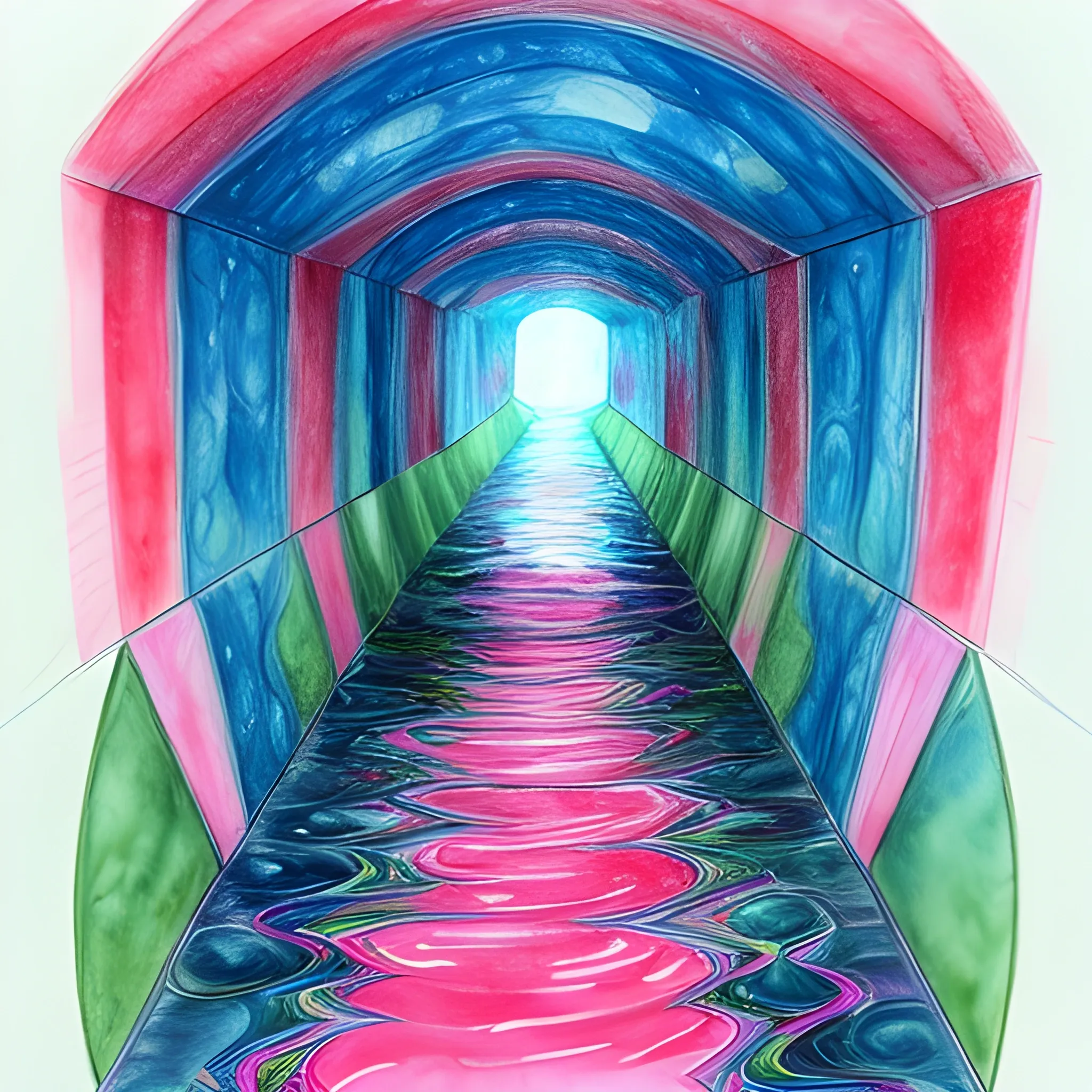 psychedelic tunnel with water, Water Color, pink, skin, Pencil Sketch