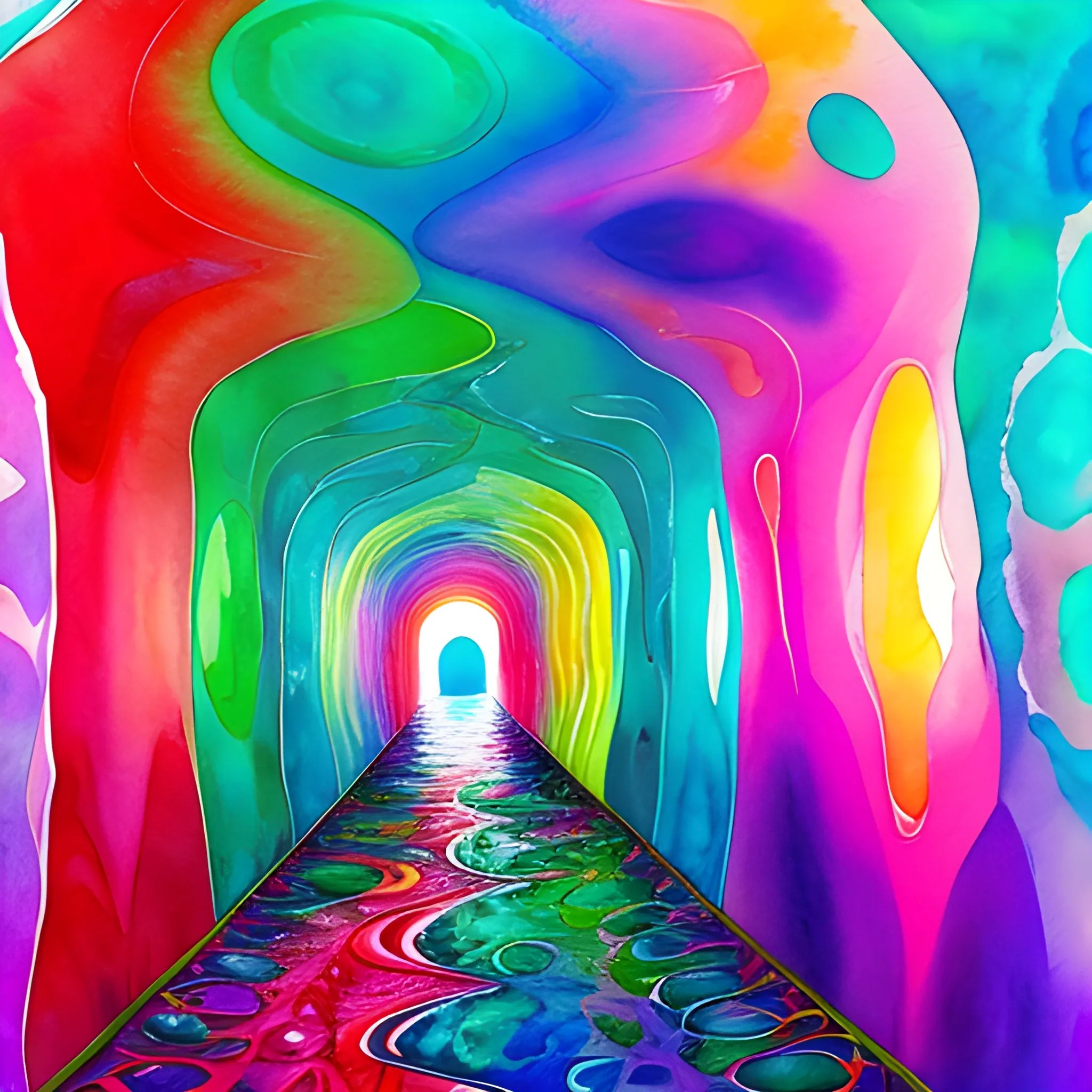 psychedelic tunnel with water, abstract, Water Color, pink