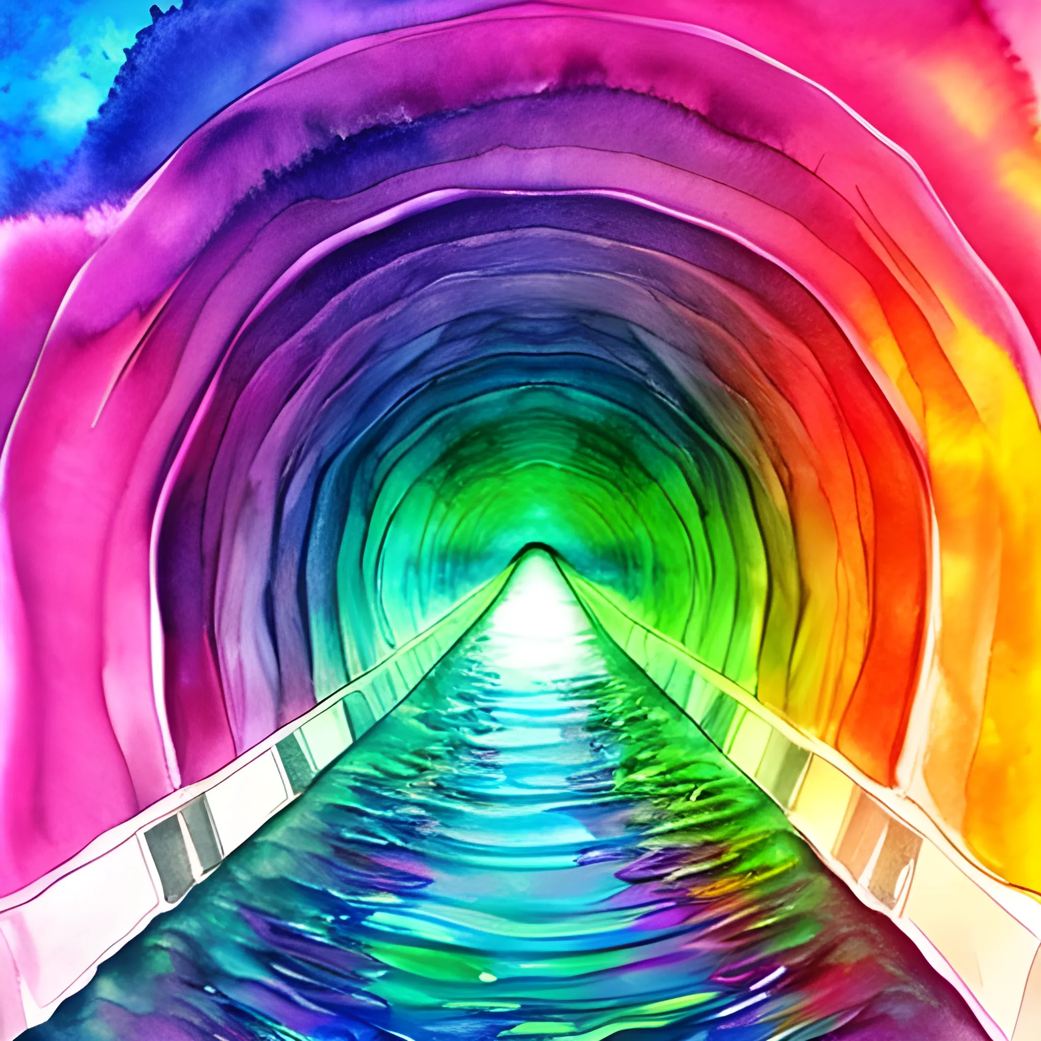 psychedelic tunnel with water, abstract, Water Color, pink