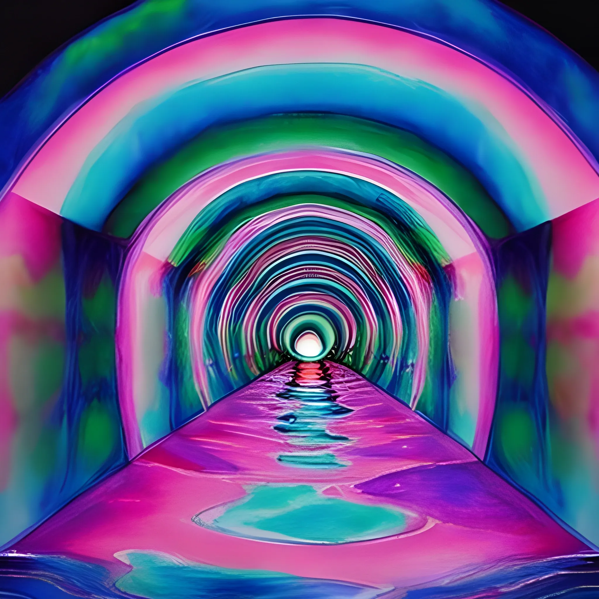 psychedelic tunnel with water, night, Water Color, pink