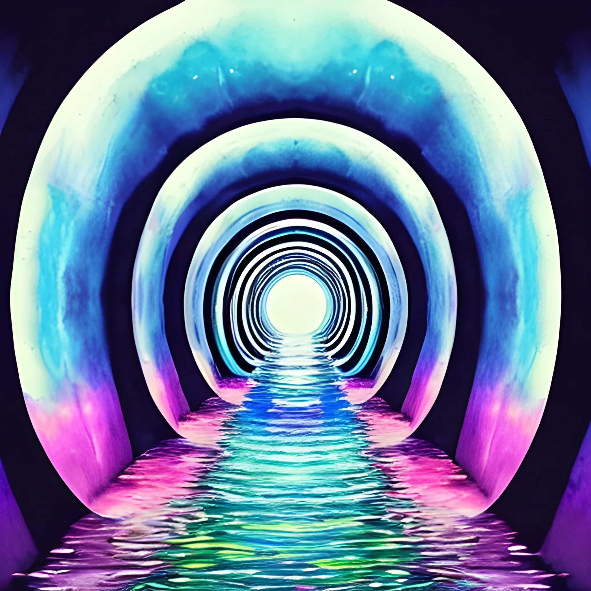 psychedelic tunnel with water, night, dark, Water Color, pink