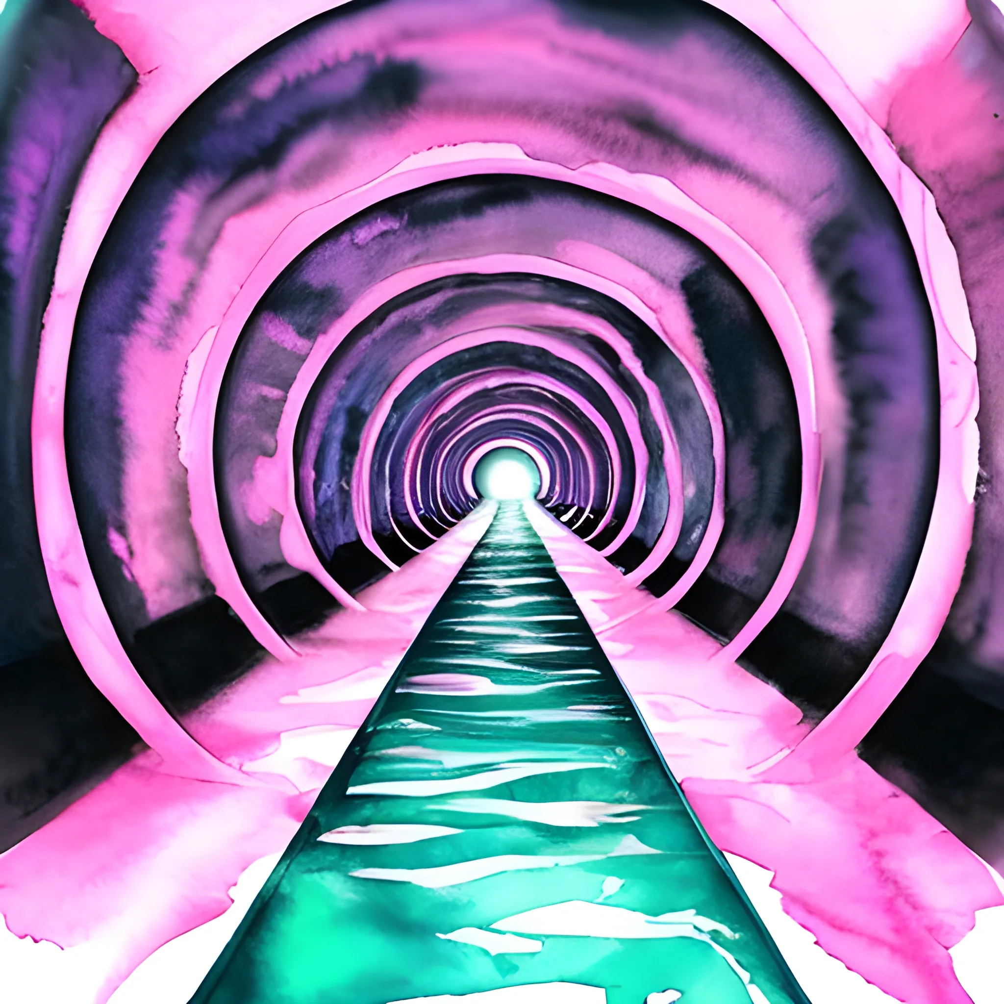 psychedelic dark tunnel with water, night, Water Color, pink