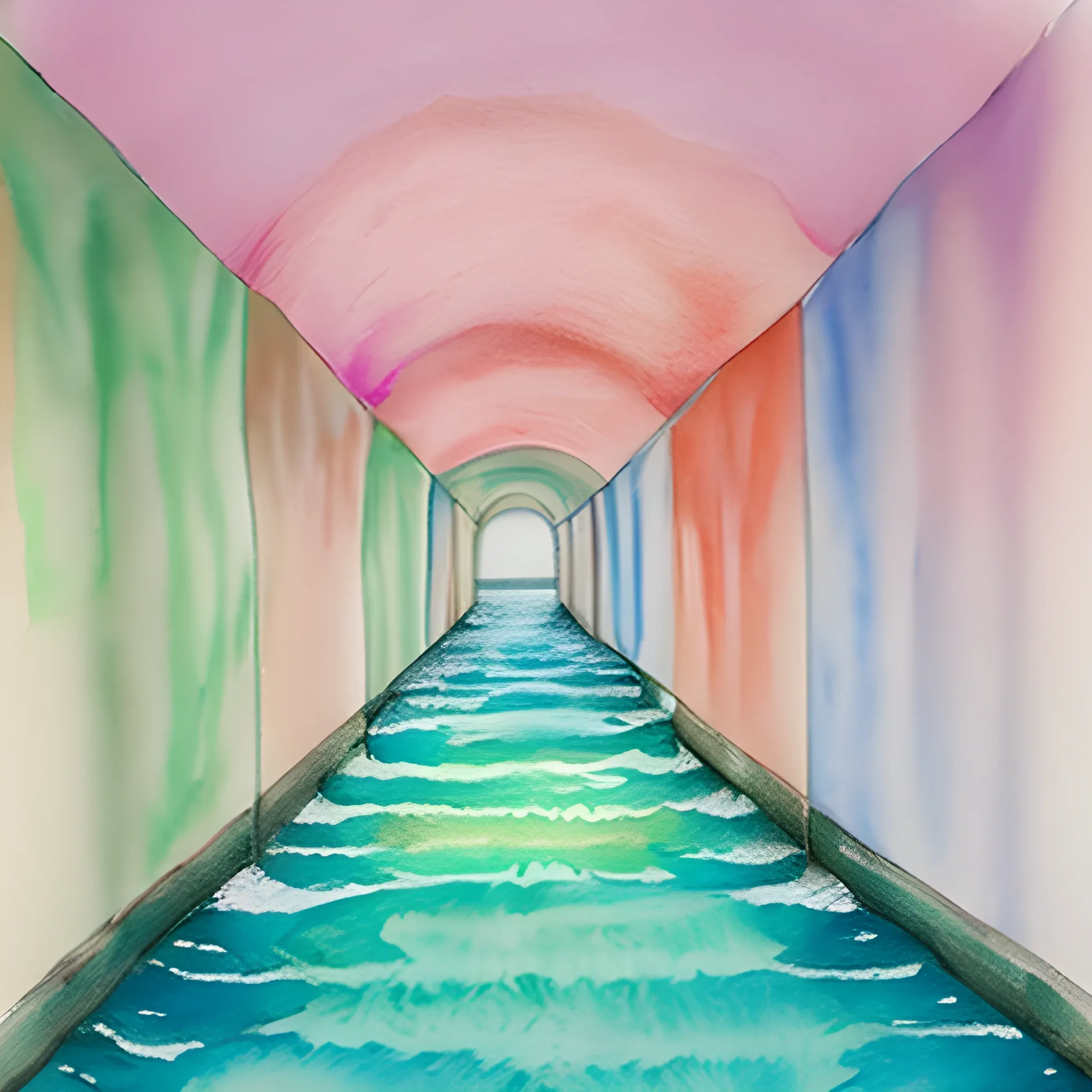 pastel tunnel with water, Water Color