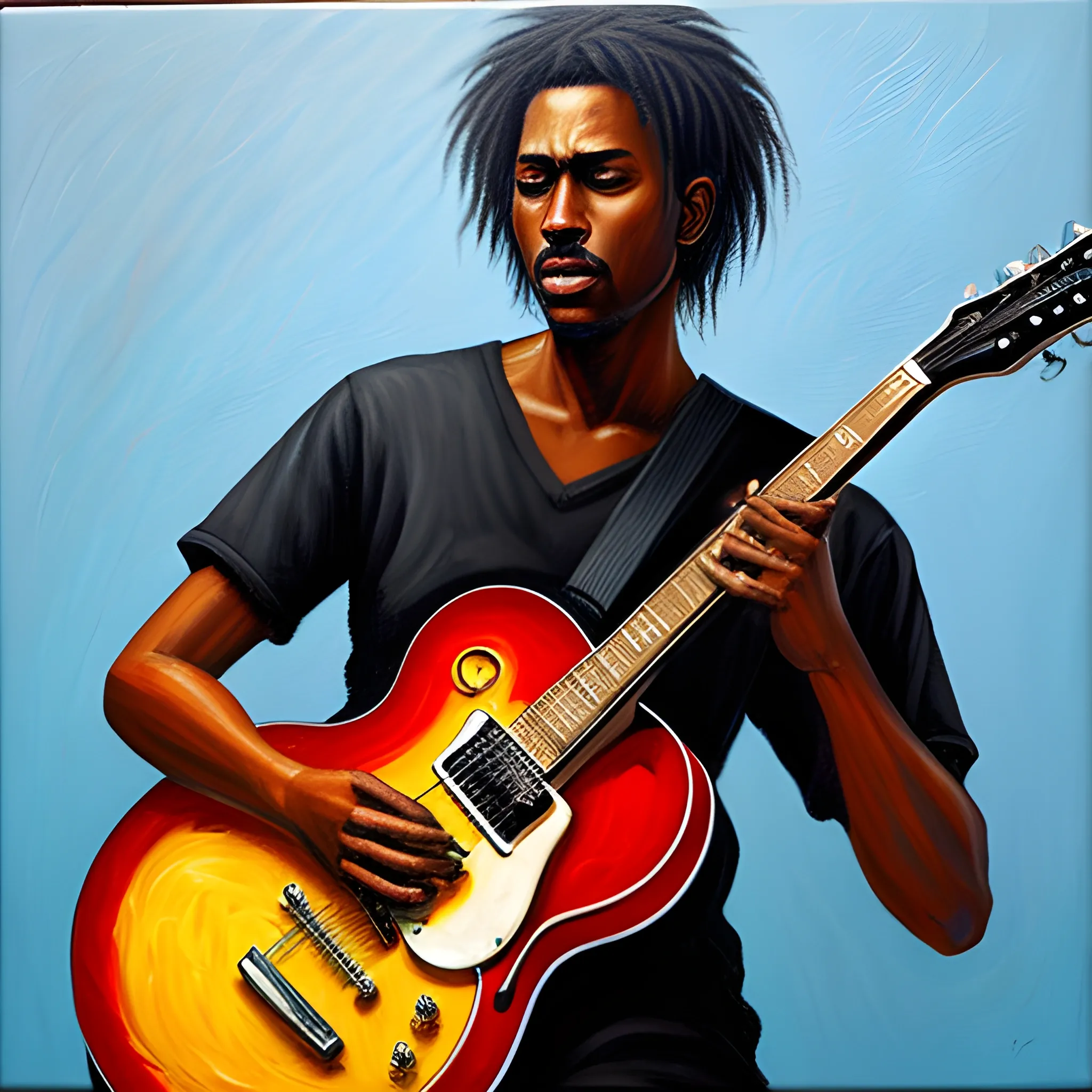 Black guitarist, Oil Painting