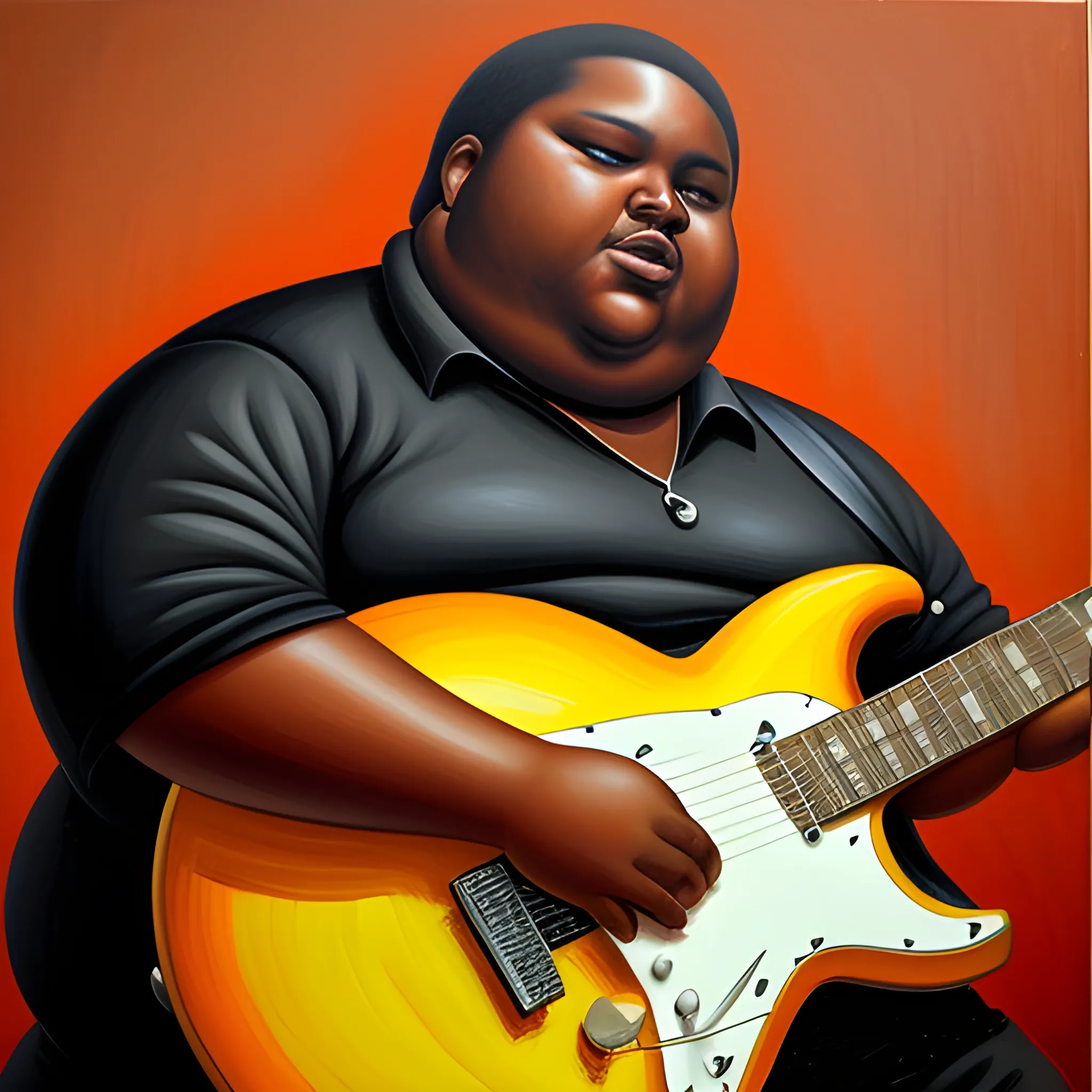 Fat Black guitarist, Oil Painting