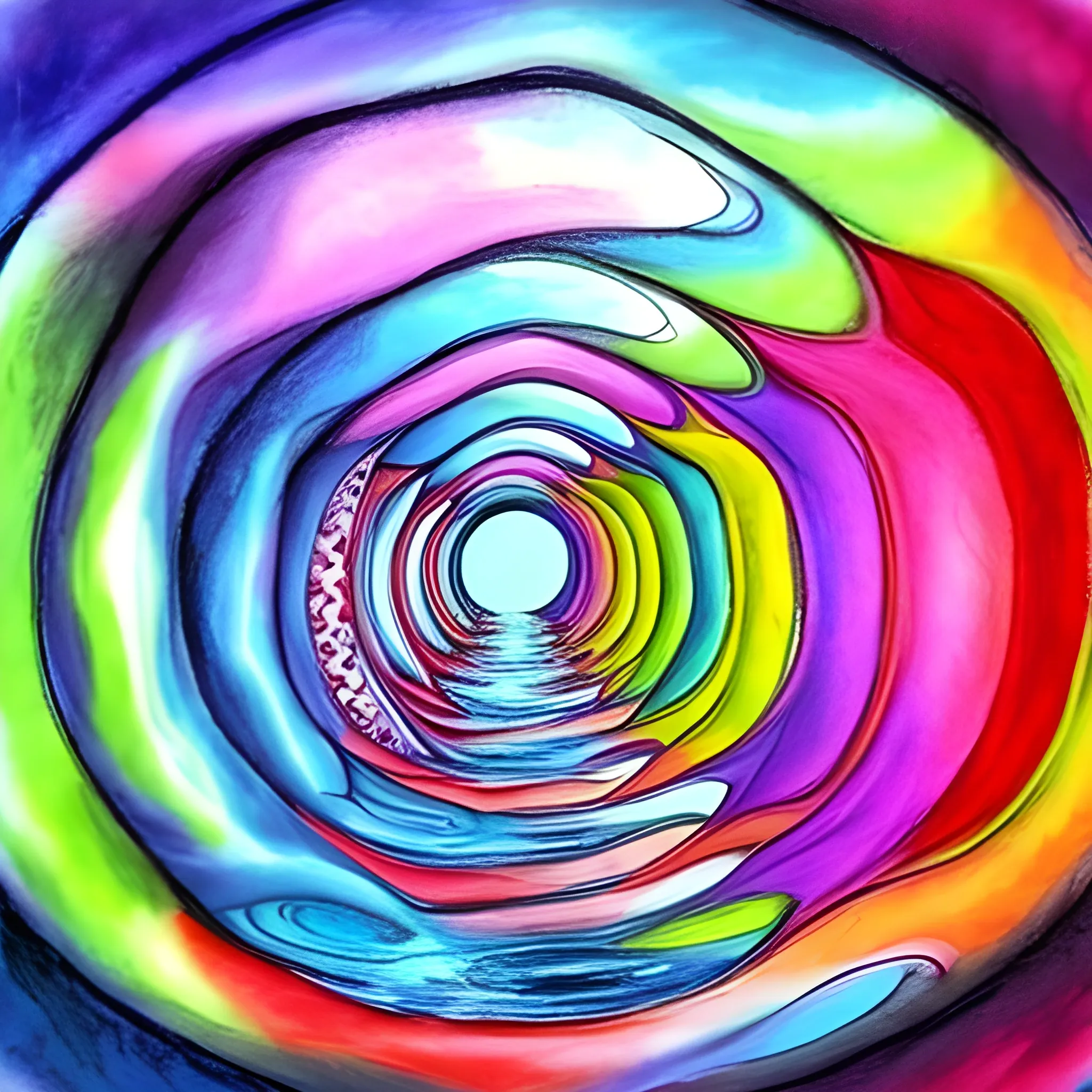 infinite psychedelic tunnel with water, pastel, water color