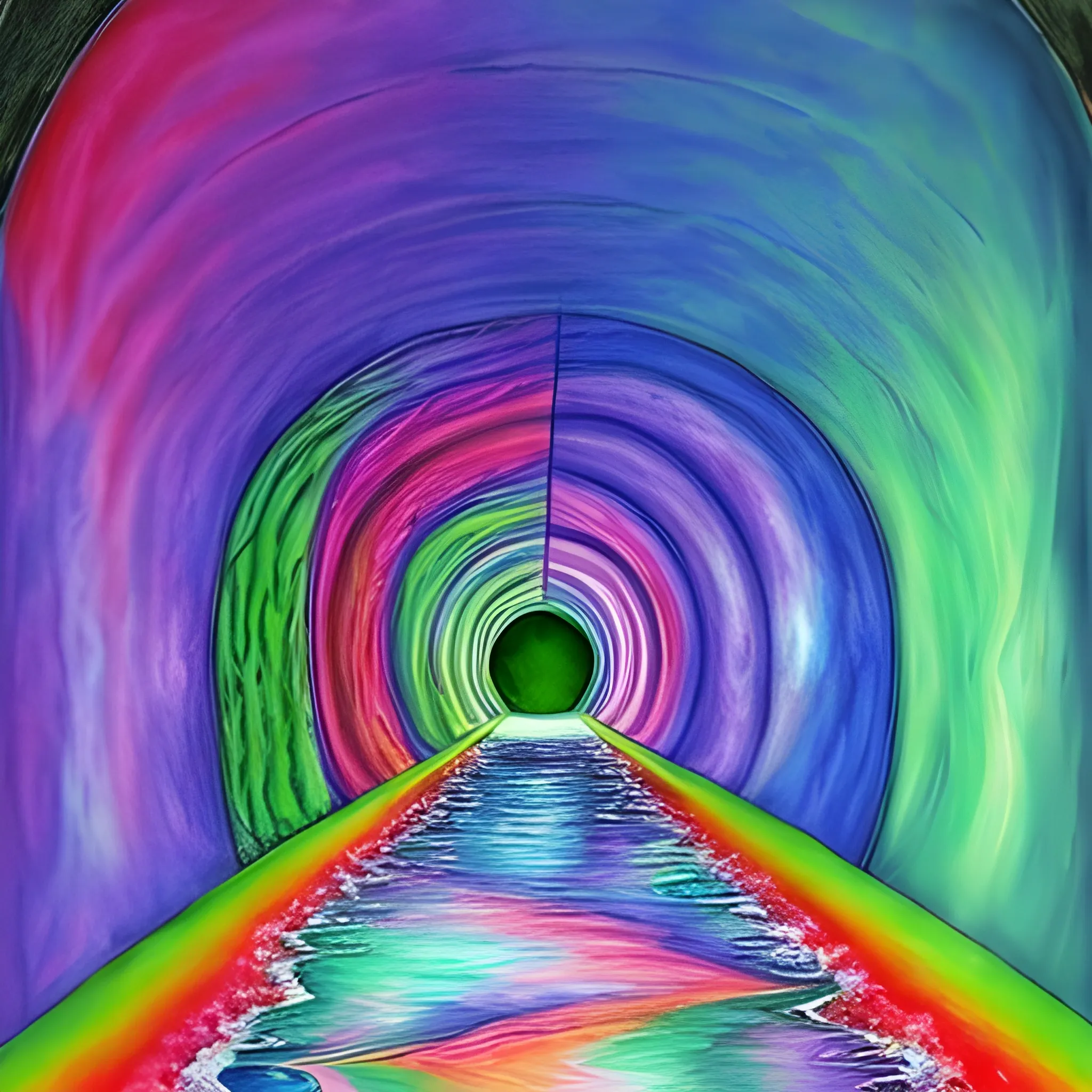 infinite psychedelic tunnel with water, pastel, water color