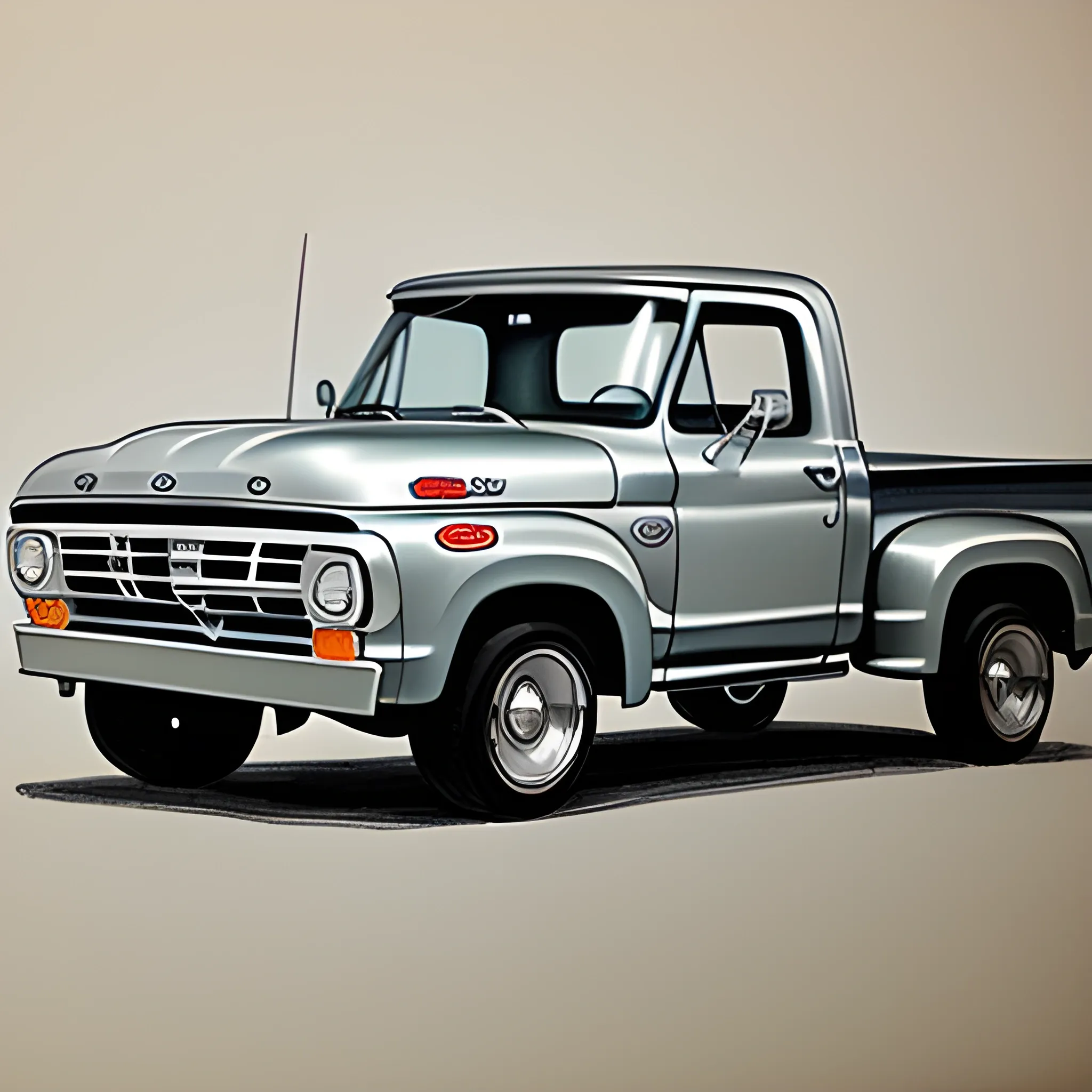 drawing of a Ford F1000 pickup truck, silver color --auto --s2