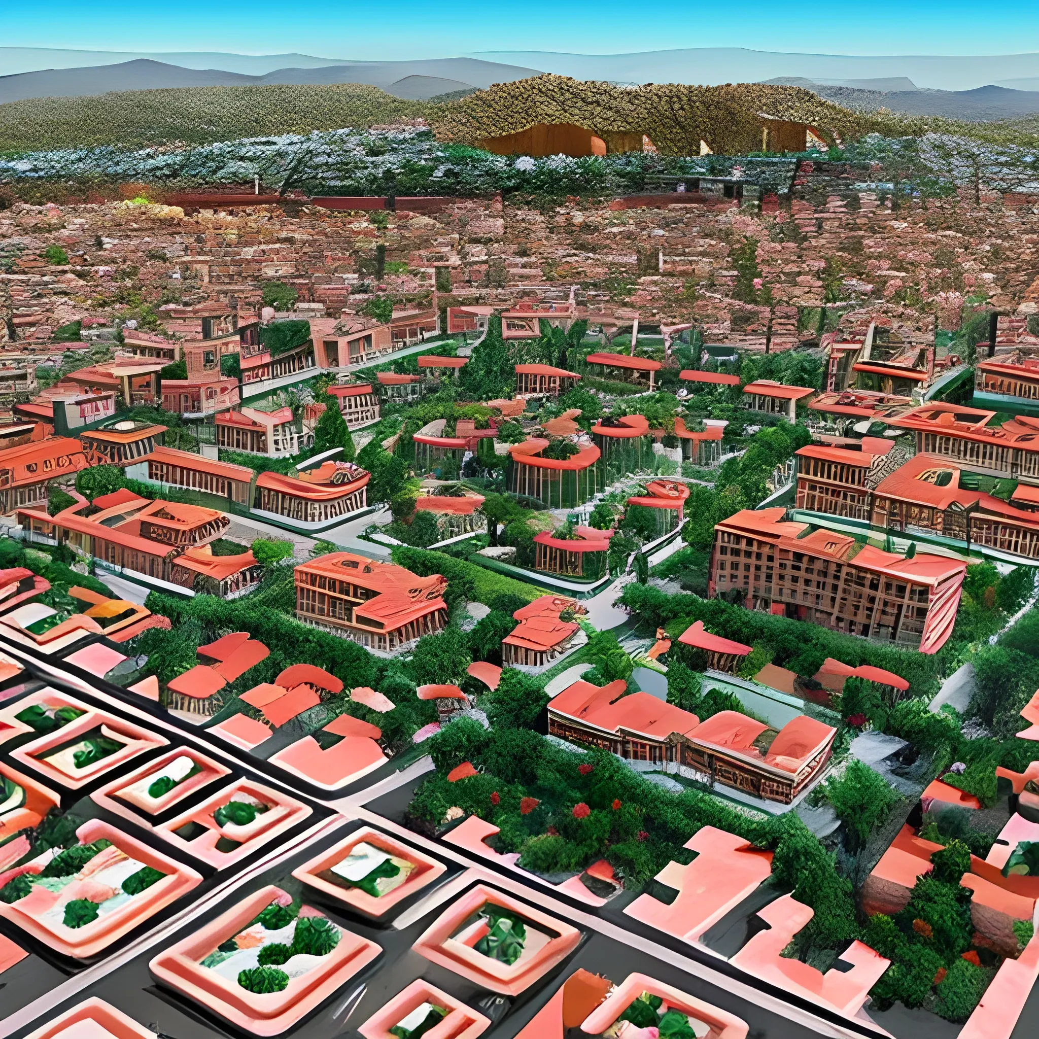 Zacatecas ciudad del futuro con muchos árboles, 3D