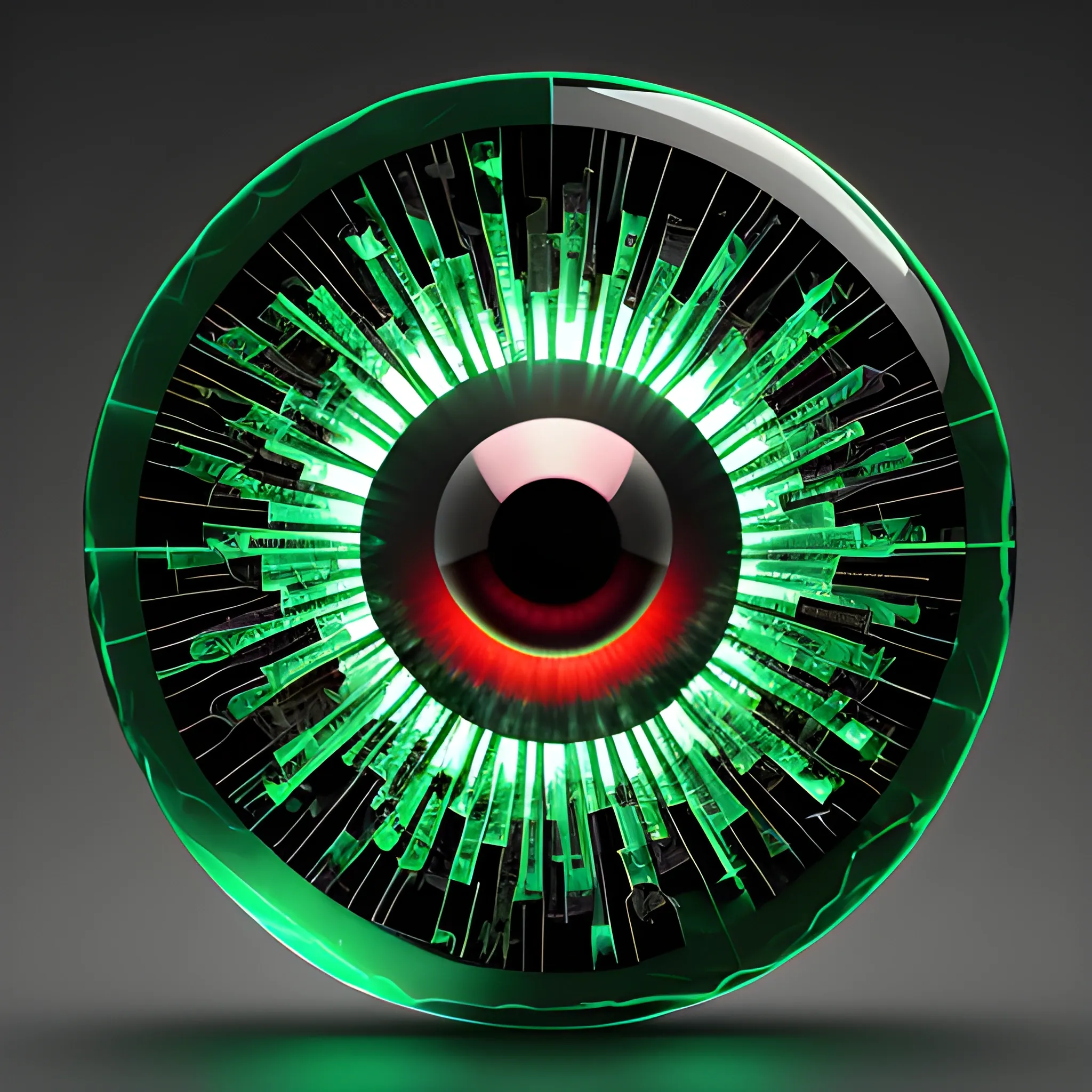 Breakthrough, eye, deep, far away, shattered glass, hacker, coding, offensive security, red and green, malware, round shape, 3D, cyber security, rootkit, computer, broken glass