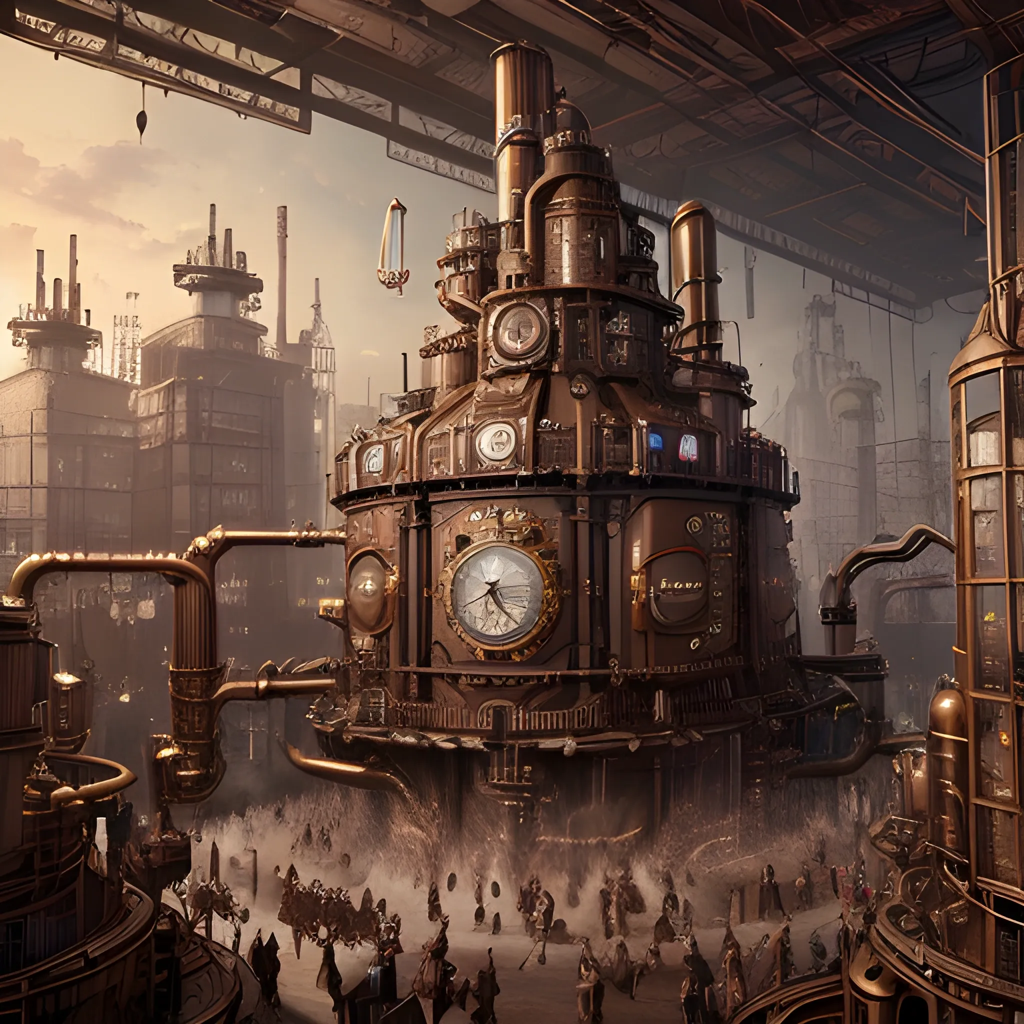 8k, Masterpiece, steampunk chocolate factory overflowing with liquid chocolate, chocolate assembly lines, matte, award-winning, cinematic quality, photorealism