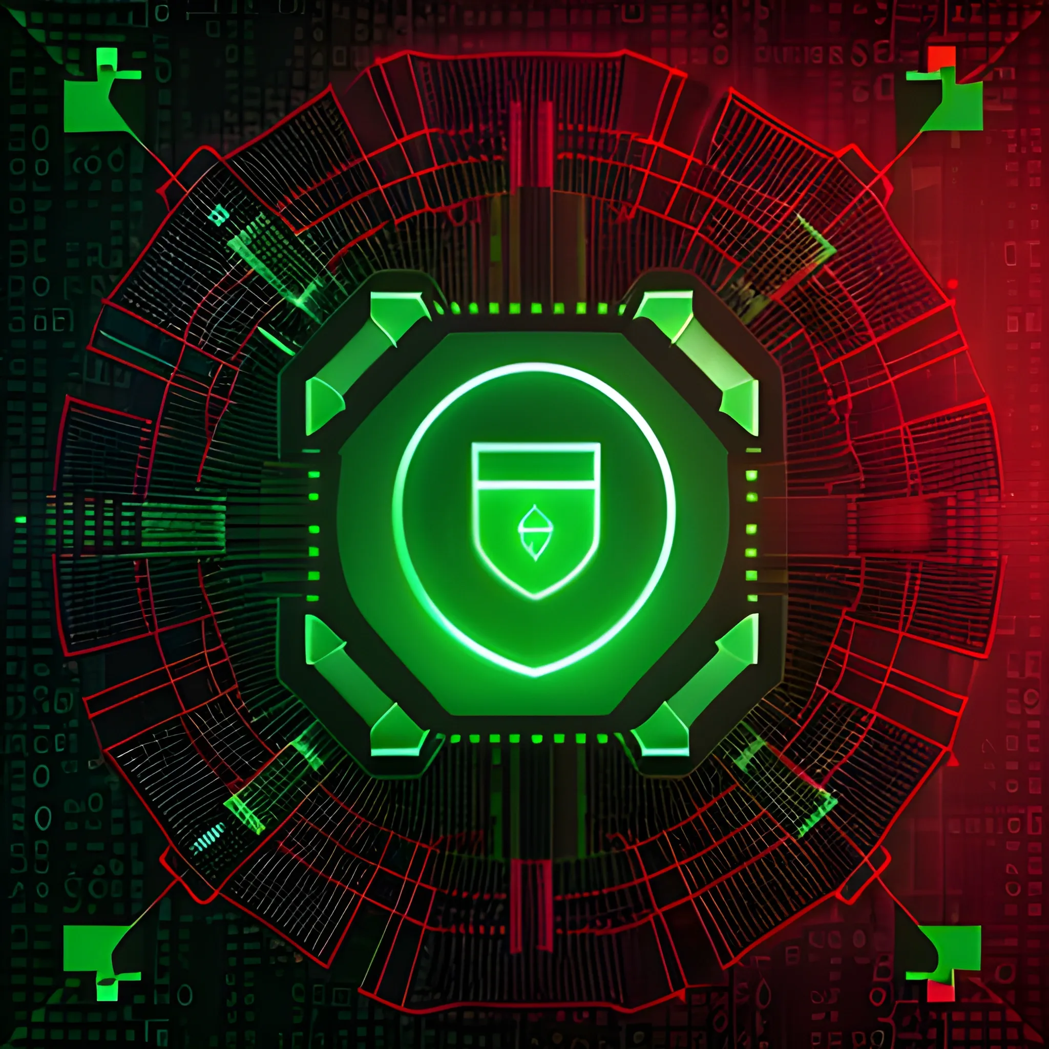 Mini image of malware, threat, 3D vision, red and green, black background, hacking and cyber security related, deep and suspicious look with breaking edges