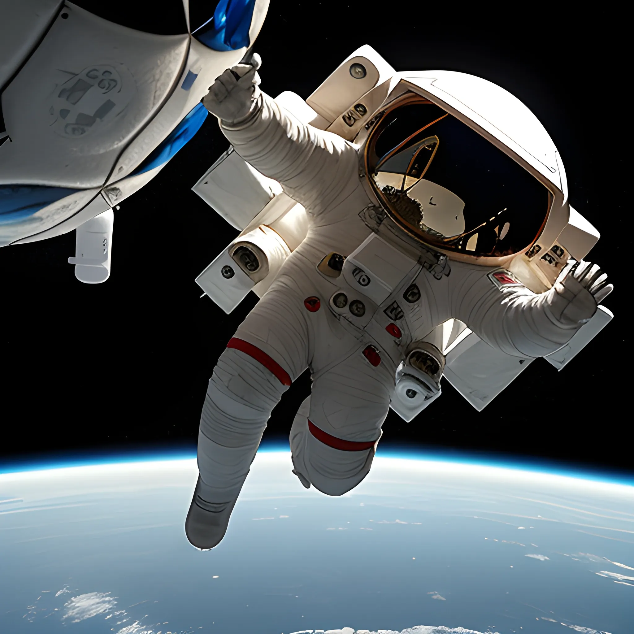 a astronaut playing with a soccer ball in a space floating
