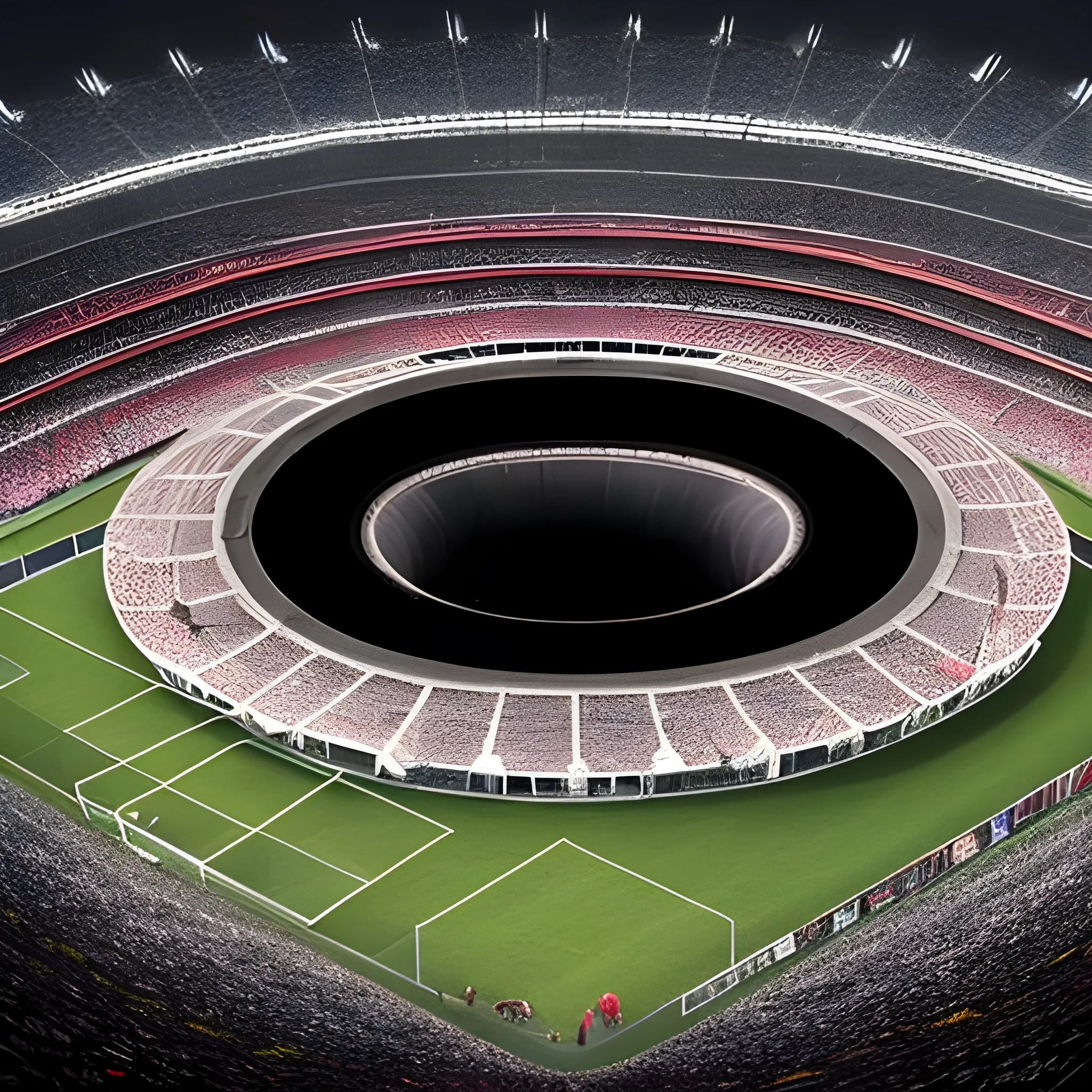 a black hole with a field soccer stadium




