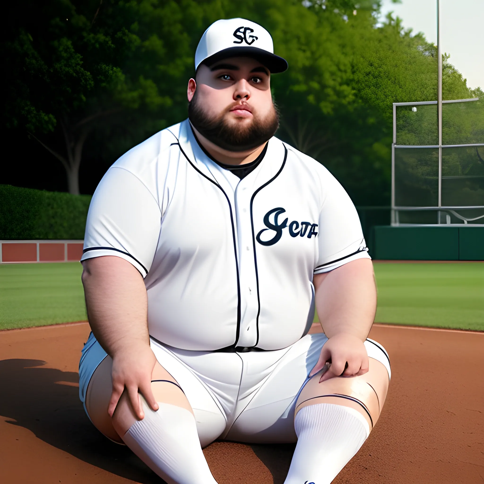 A fat man, close-cut white socks, big eyes, shaved beard, single... -  Arthub.ai