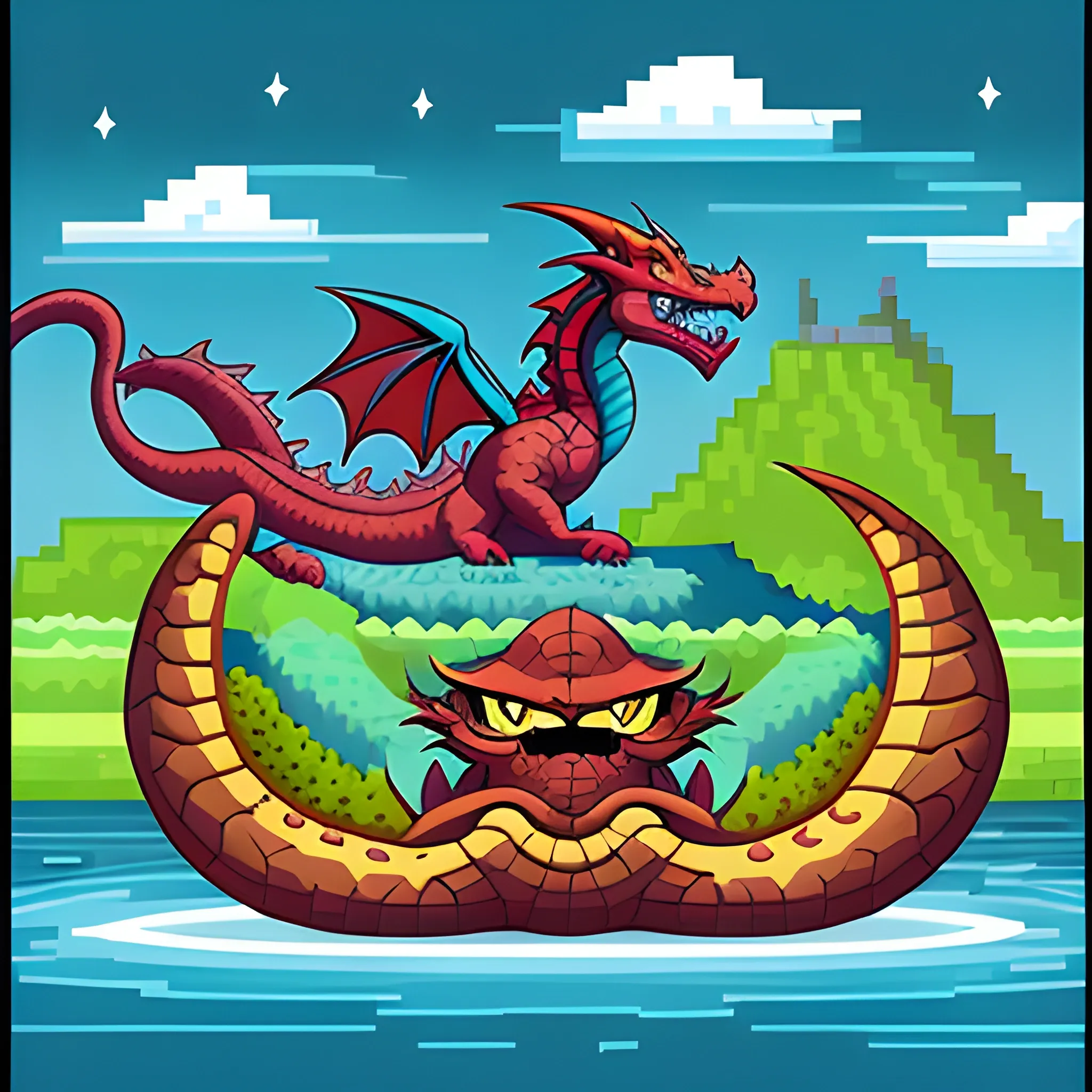 nft, pixel, cartoon, landscape, dragons