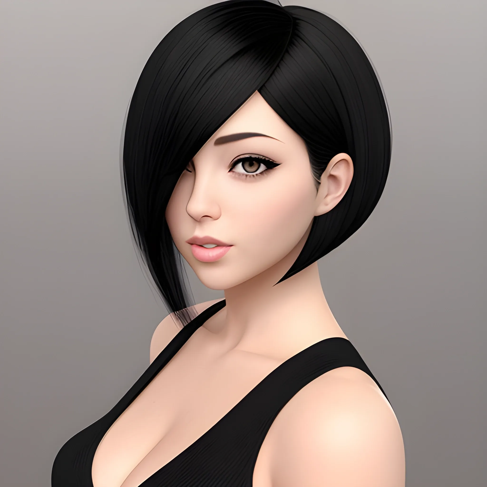 gorgeous sexy wife, black hair with short bob hairstyle, , 3D - Arthub.ai